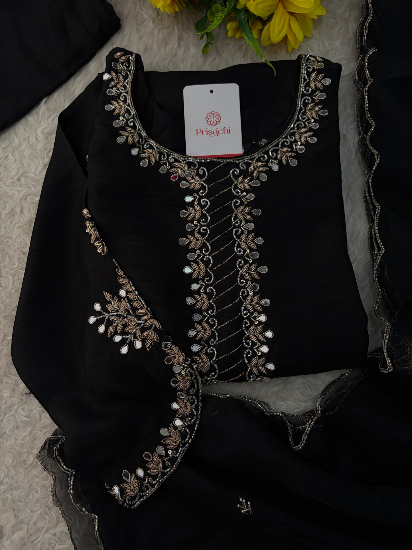 Elegant Black Embroidered Kurta Set for Women with Straight Pants and Dupatta | Festive & Party Wear