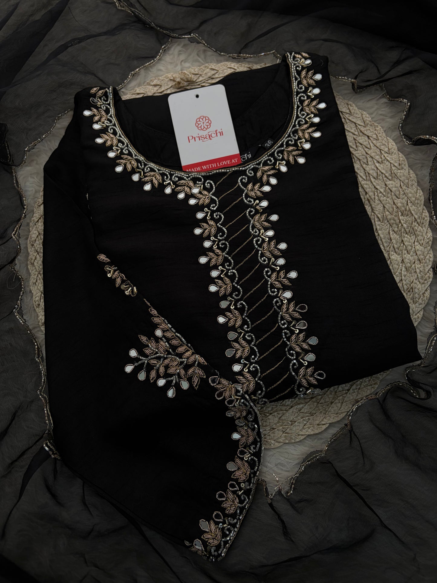 Elegant Black Embroidered Kurta Set for Women with Straight Pants and Dupatta | Festive & Party Wear