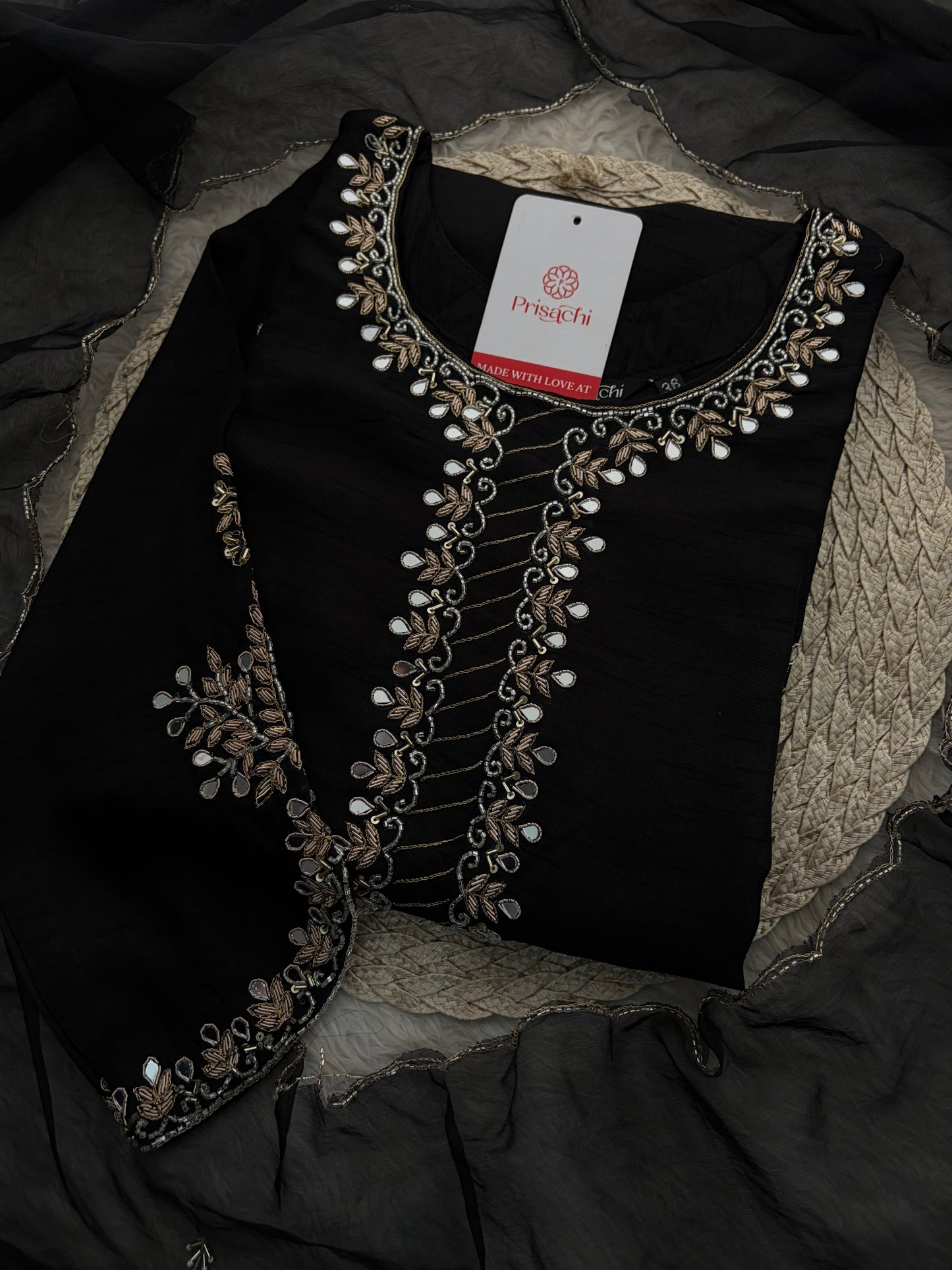 Elegant Black Embroidered Kurta Set for Women with Straight Pants and Dupatta | Festive & Party Wear