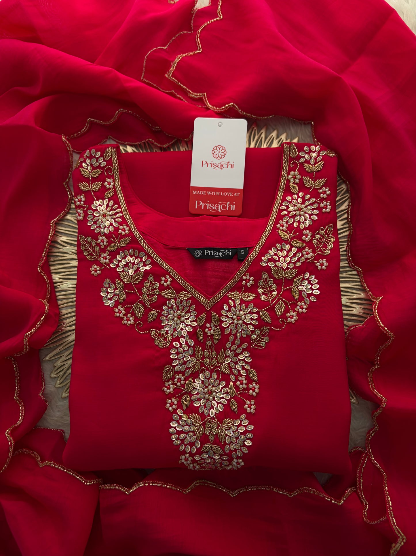 Deep Pink Embroidered Kurta Set for Women with Pants & Dupatta | Ethnic Festive Wear