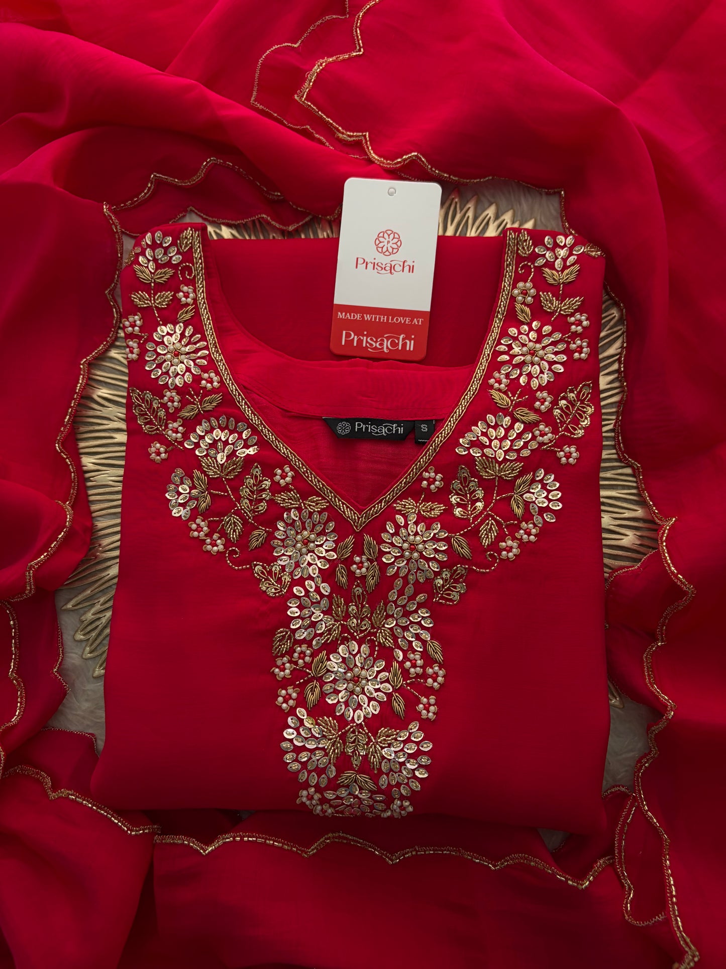 Deep Pink Embroidered Kurta Set for Women with Pants & Dupatta | Ethnic Festive Wear