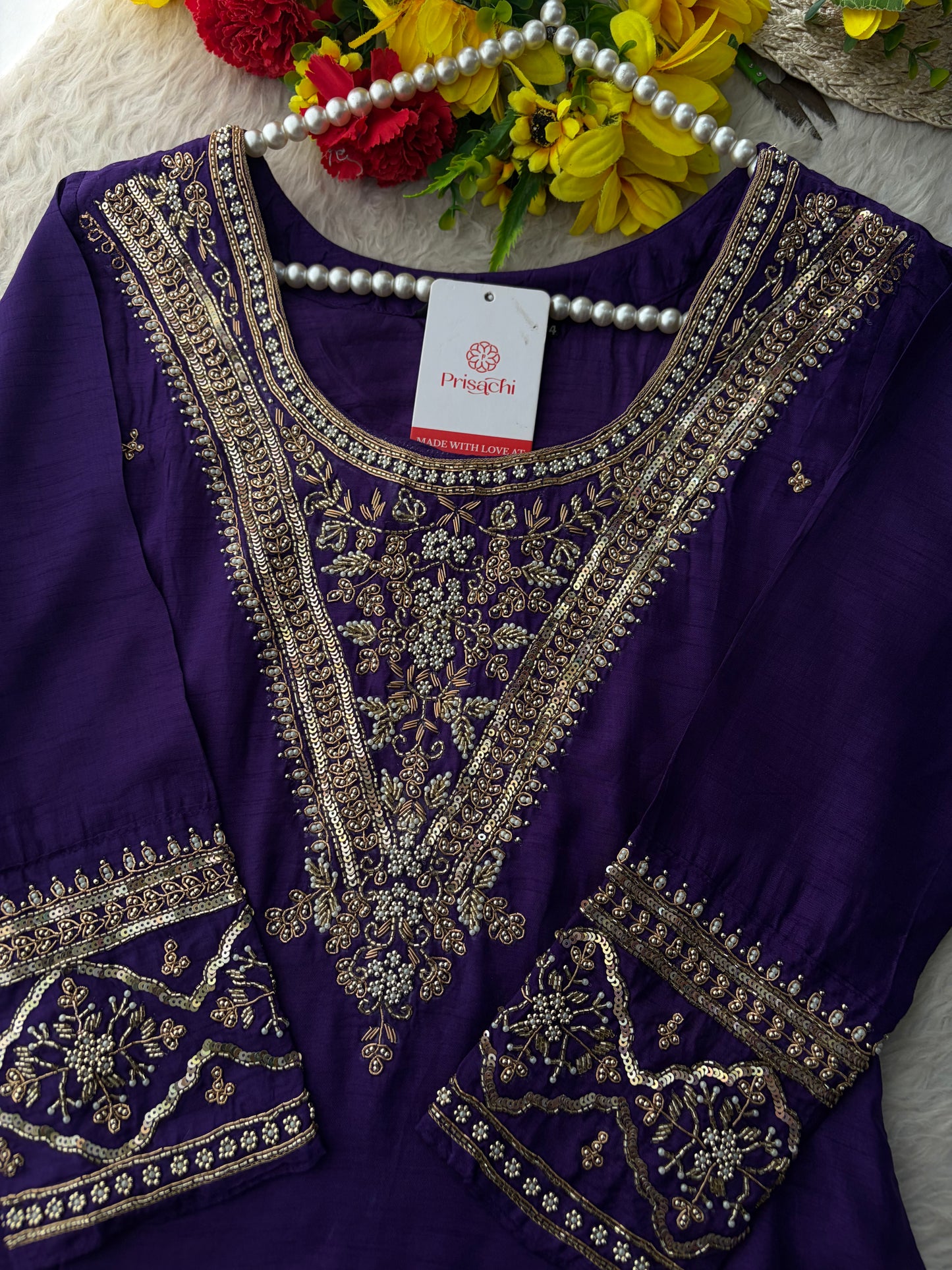 Purple Embroidered Kurta Set With Palazzo Pants & Dupatta For Women| Traditional, Festive & Party Wear