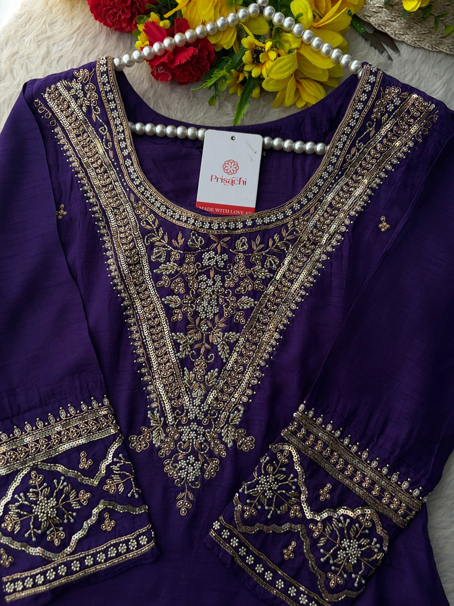 Purple Embroidered Kurta Set With Palazzo Pants & Dupatta For Women| Traditional, Festive & Party Wear