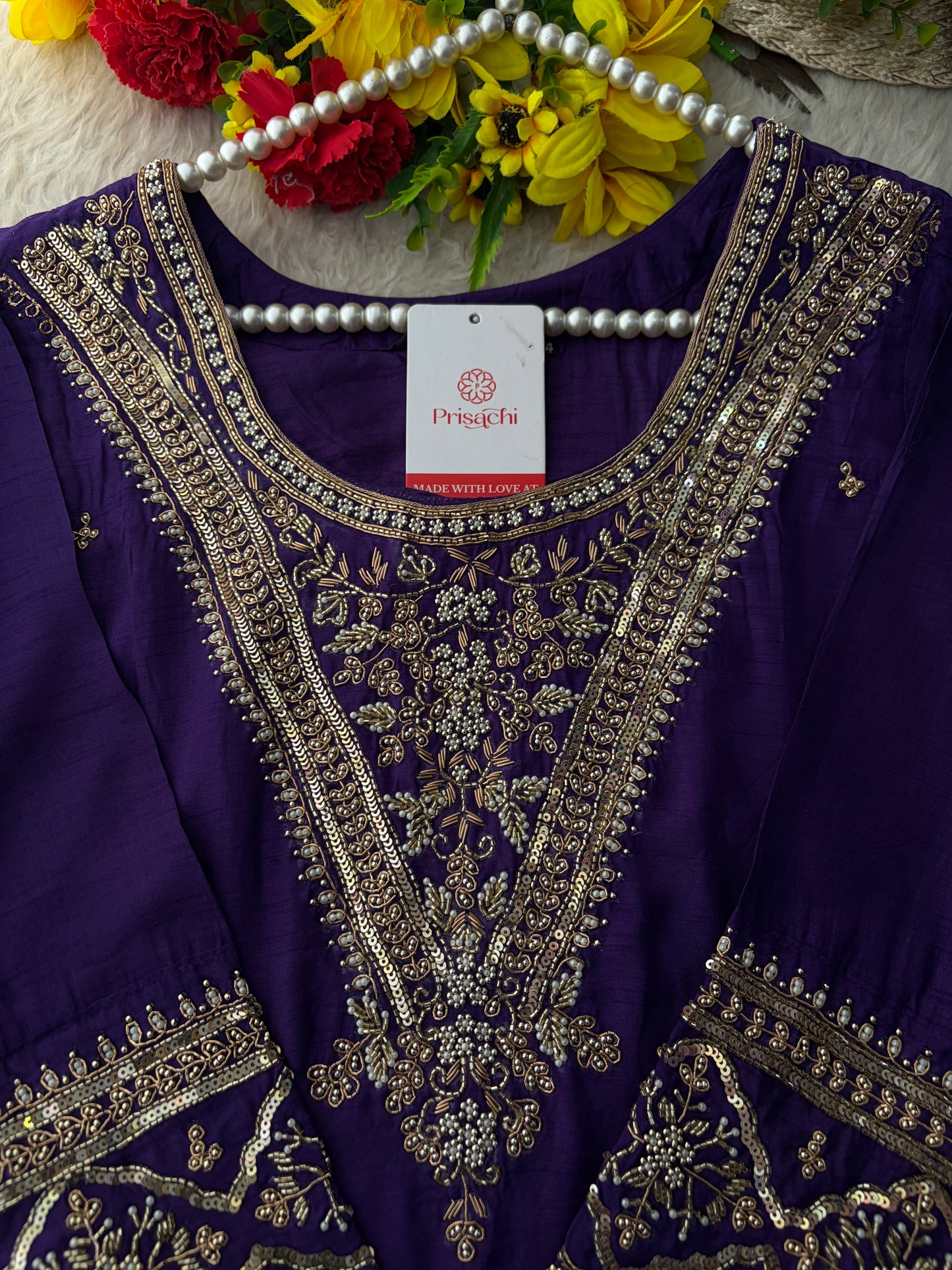 Purple Embroidered Kurta Set With Palazzo Pants & Dupatta For Women| Traditional, Festive & Party Wear