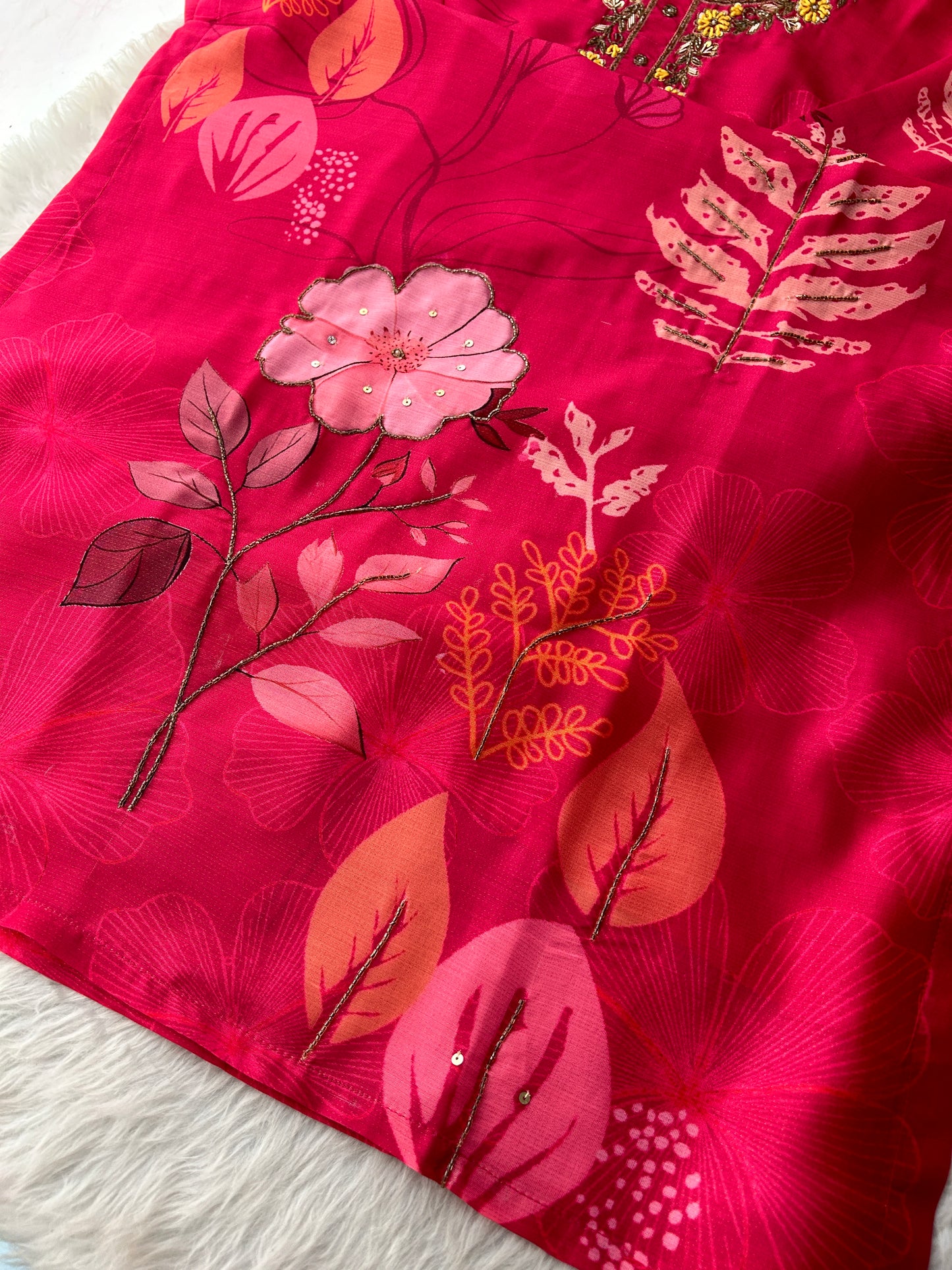 Pink Floral Printed Embroidered Kurta Set with Pants & Dupatta for Women | Festive Ethnic Suit