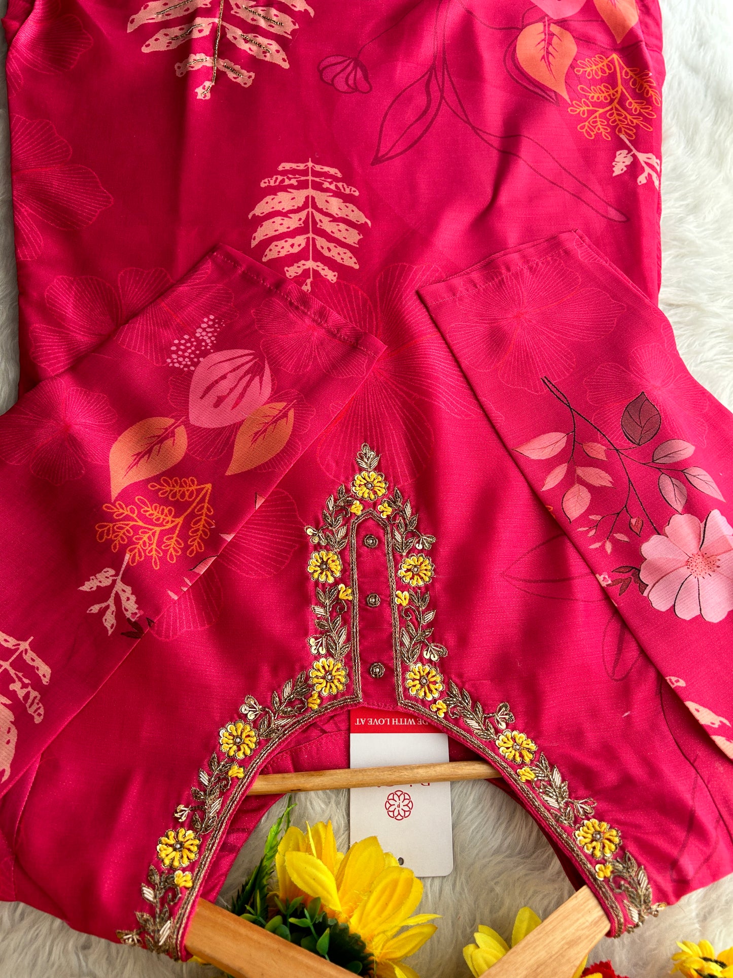 Pink Floral Printed Embroidered Kurta Set with Pants & Dupatta for Women | Festive Ethnic Suit