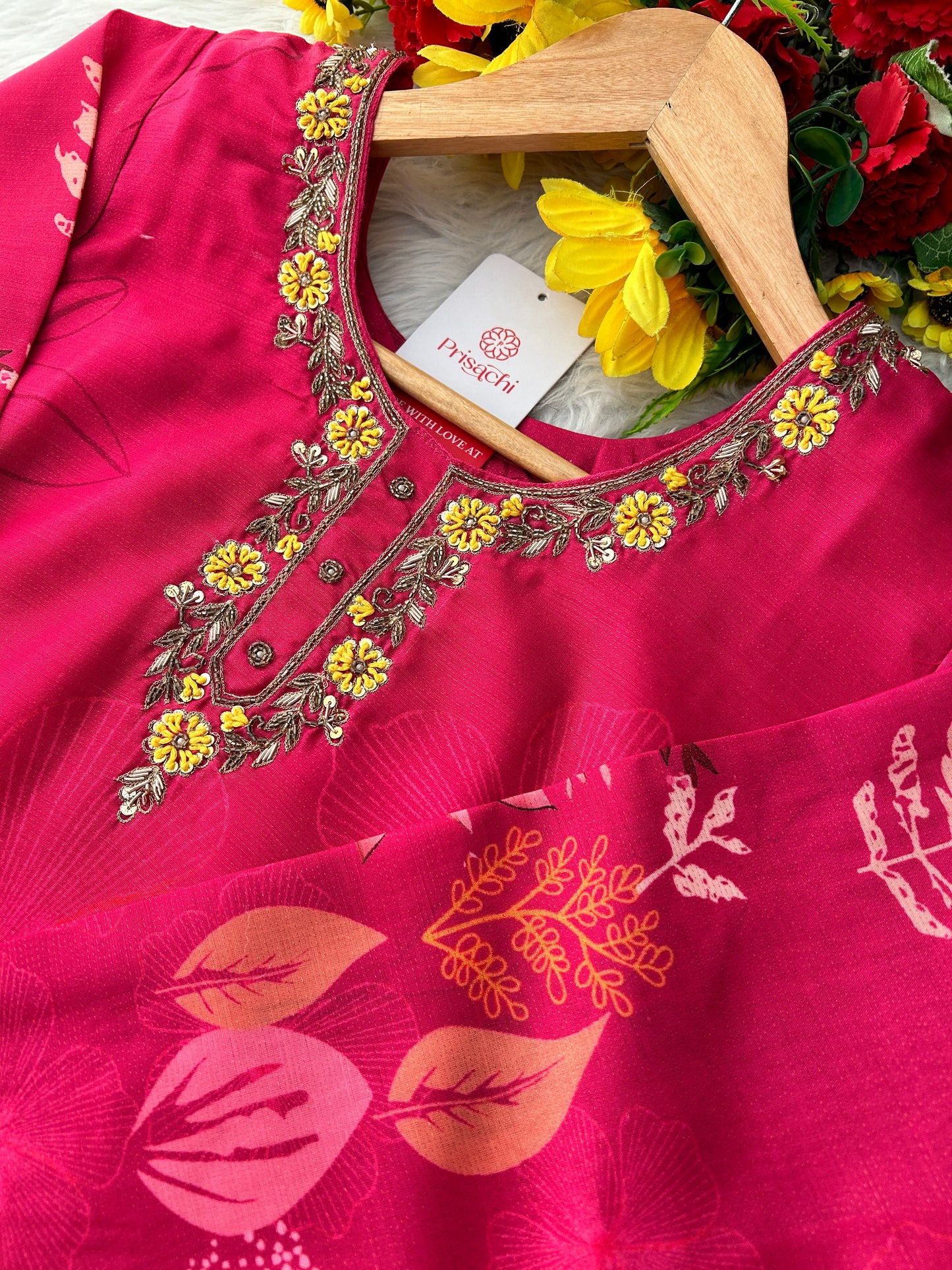 Pink Floral Printed Embroidered Kurta Set with Pants & Dupatta for Women | Festive Ethnic Suit