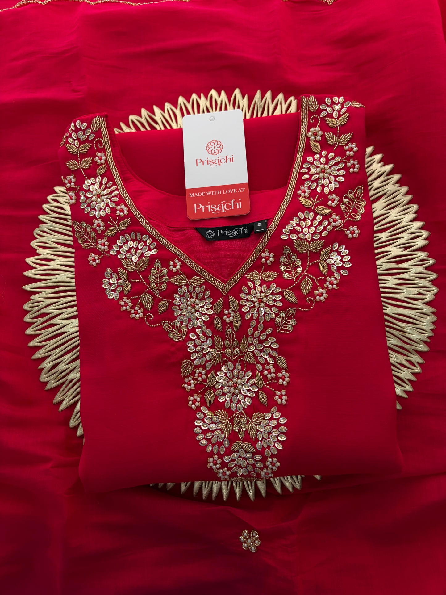 Deep Pink Embroidered Kurta Set for Women with Pants & Dupatta | Ethnic Festive Wear