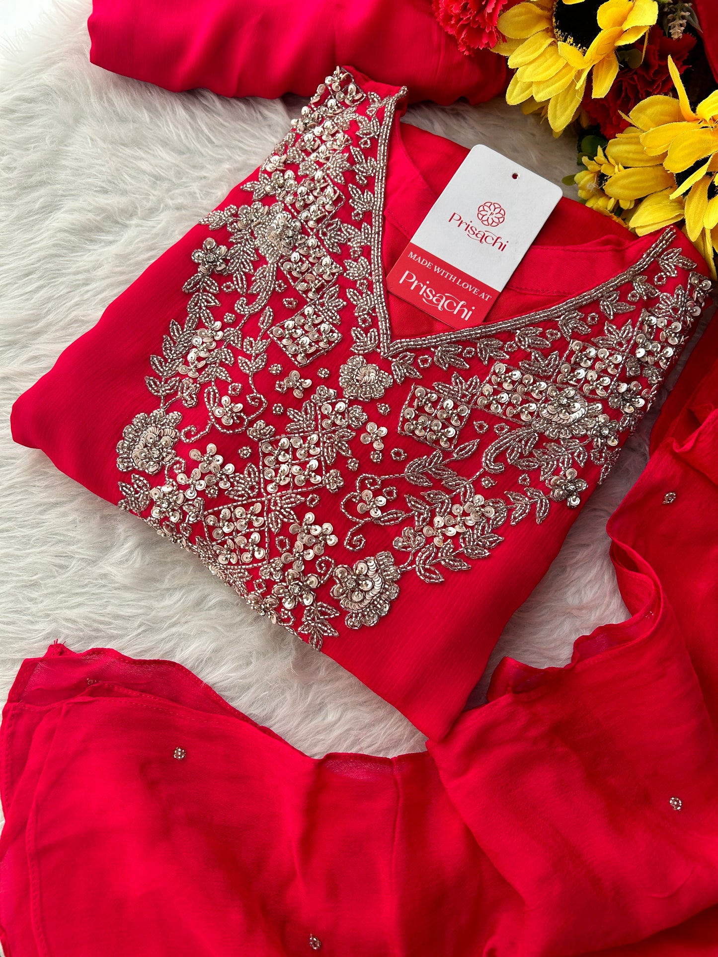 Deep Pink Designer Embroidered Ethnic Kurta Set with Palazzo & Dupatta for Women