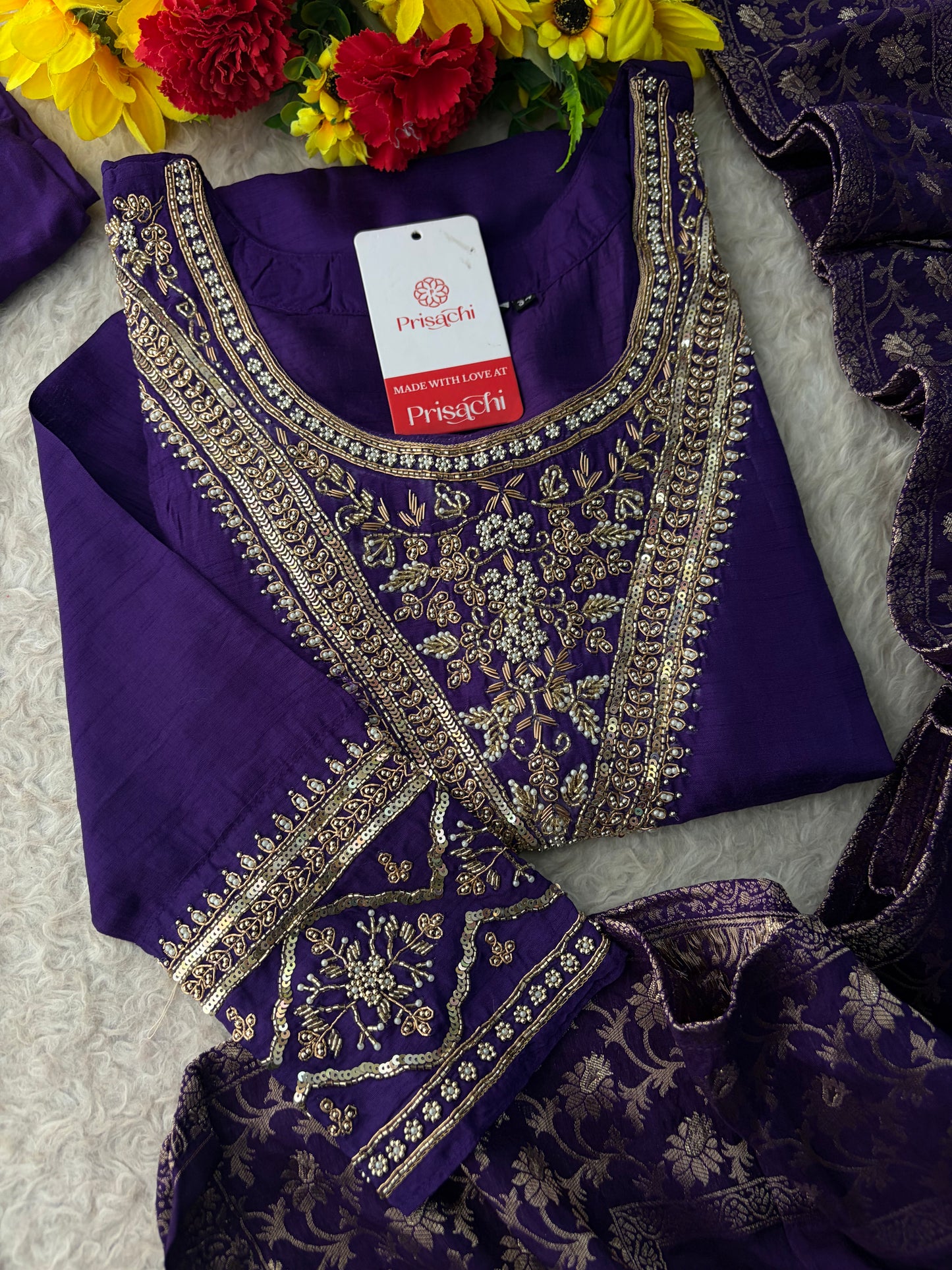 Purple Embroidered Kurta Set With Palazzo Pants & Dupatta For Women| Traditional, Festive & Party Wear