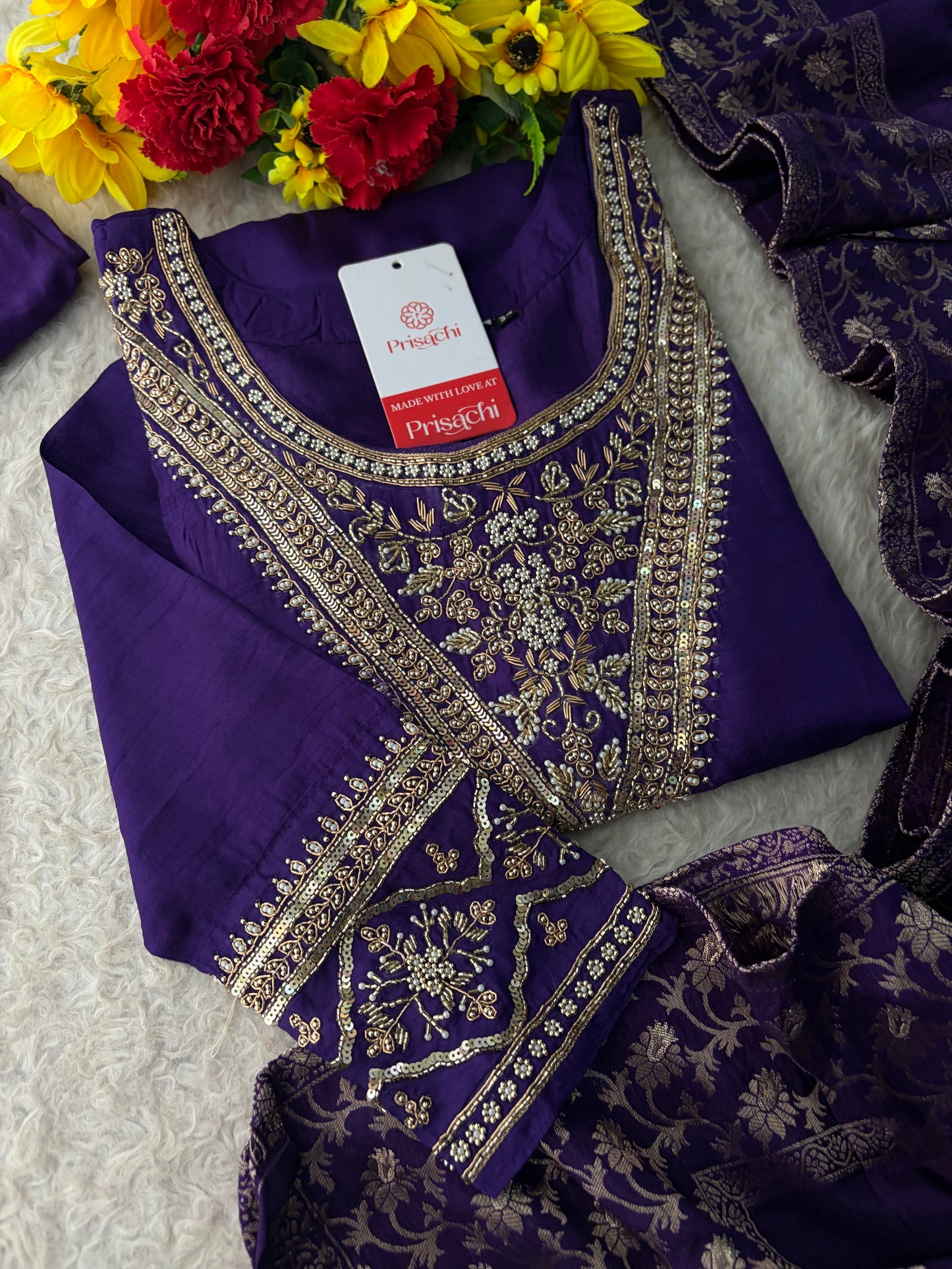 Purple Embroidered Kurta Set With Palazzo Pants & Dupatta For Women| Traditional, Festive & Party Wear
