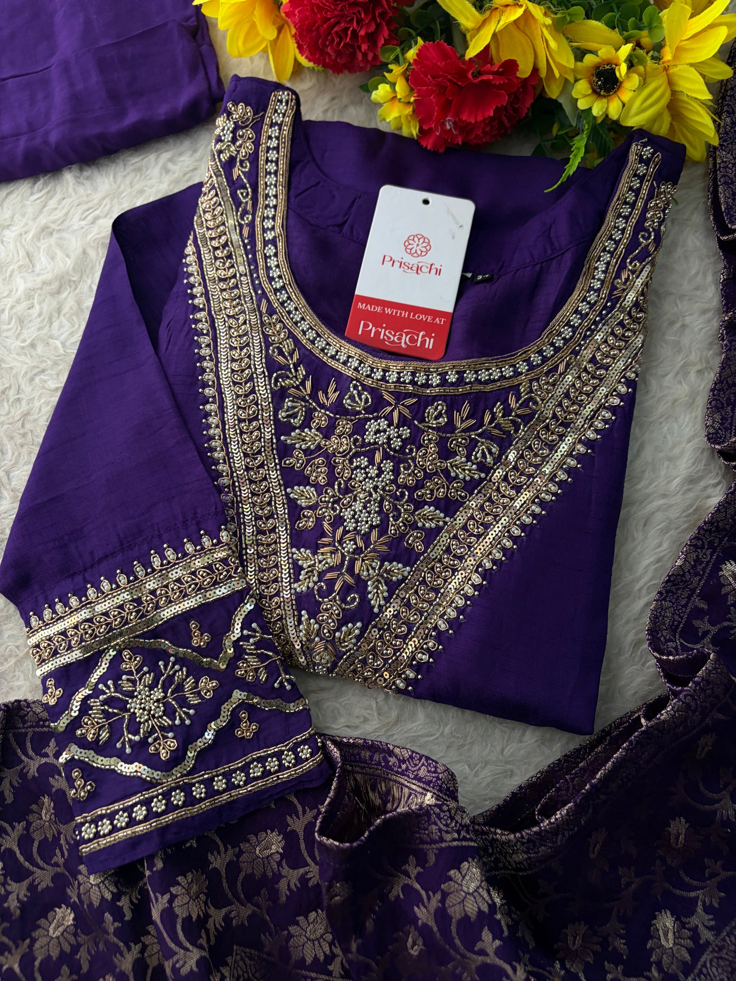 Purple Embroidered Kurta Set With Palazzo Pants & Dupatta For Women| Traditional, Festive & Party Wear