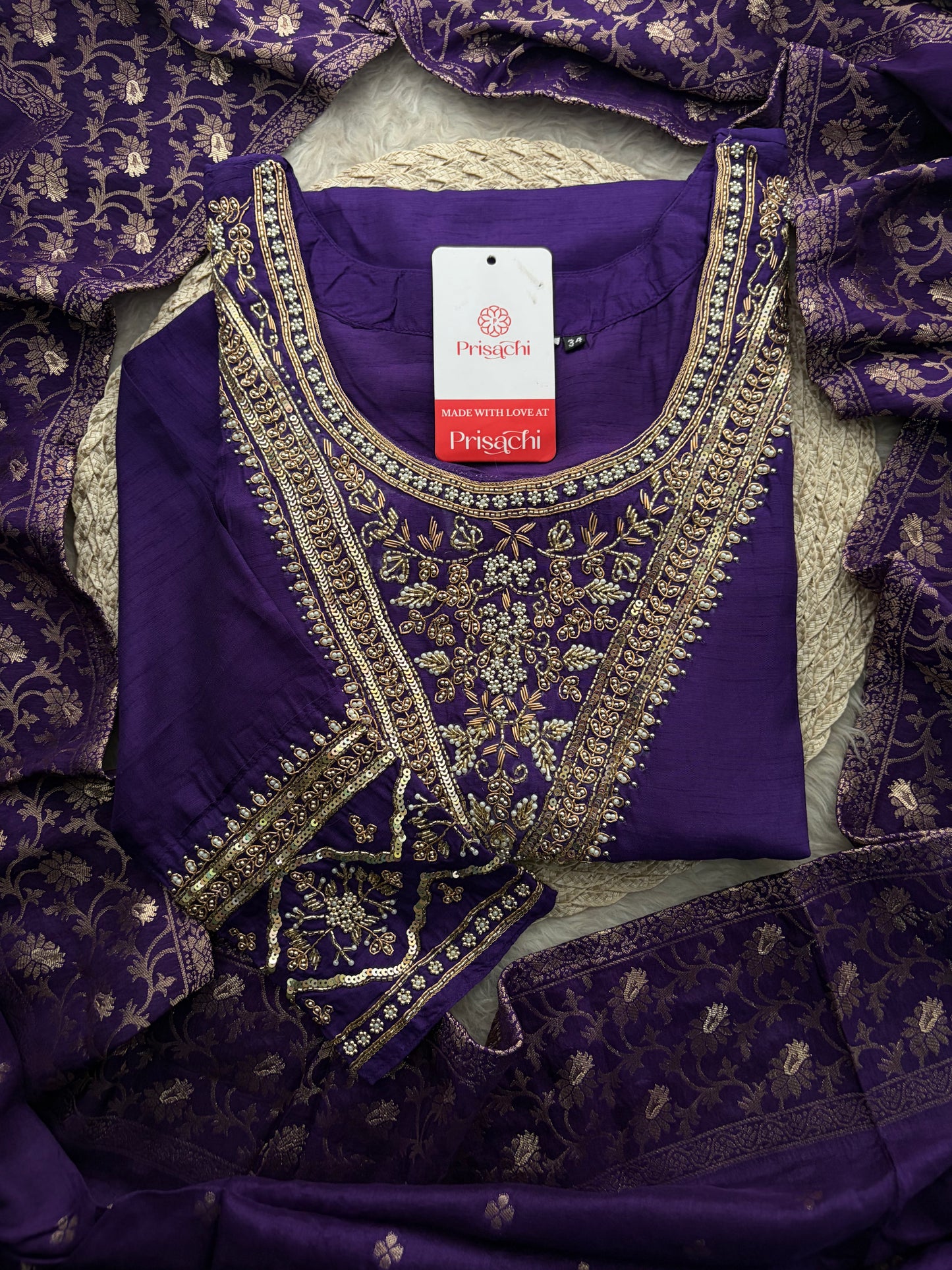 Purple Embroidered Kurta Set With Palazzo Pants & Dupatta For Women| Traditional, Festive & Party Wear