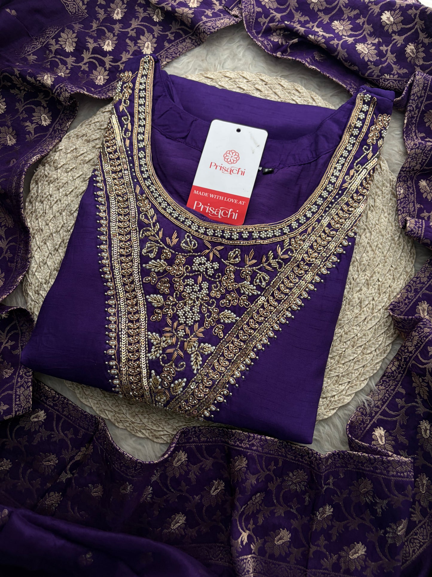 Purple Embroidered Kurta Set With Palazzo Pants & Dupatta For Women| Traditional, Festive & Party Wear