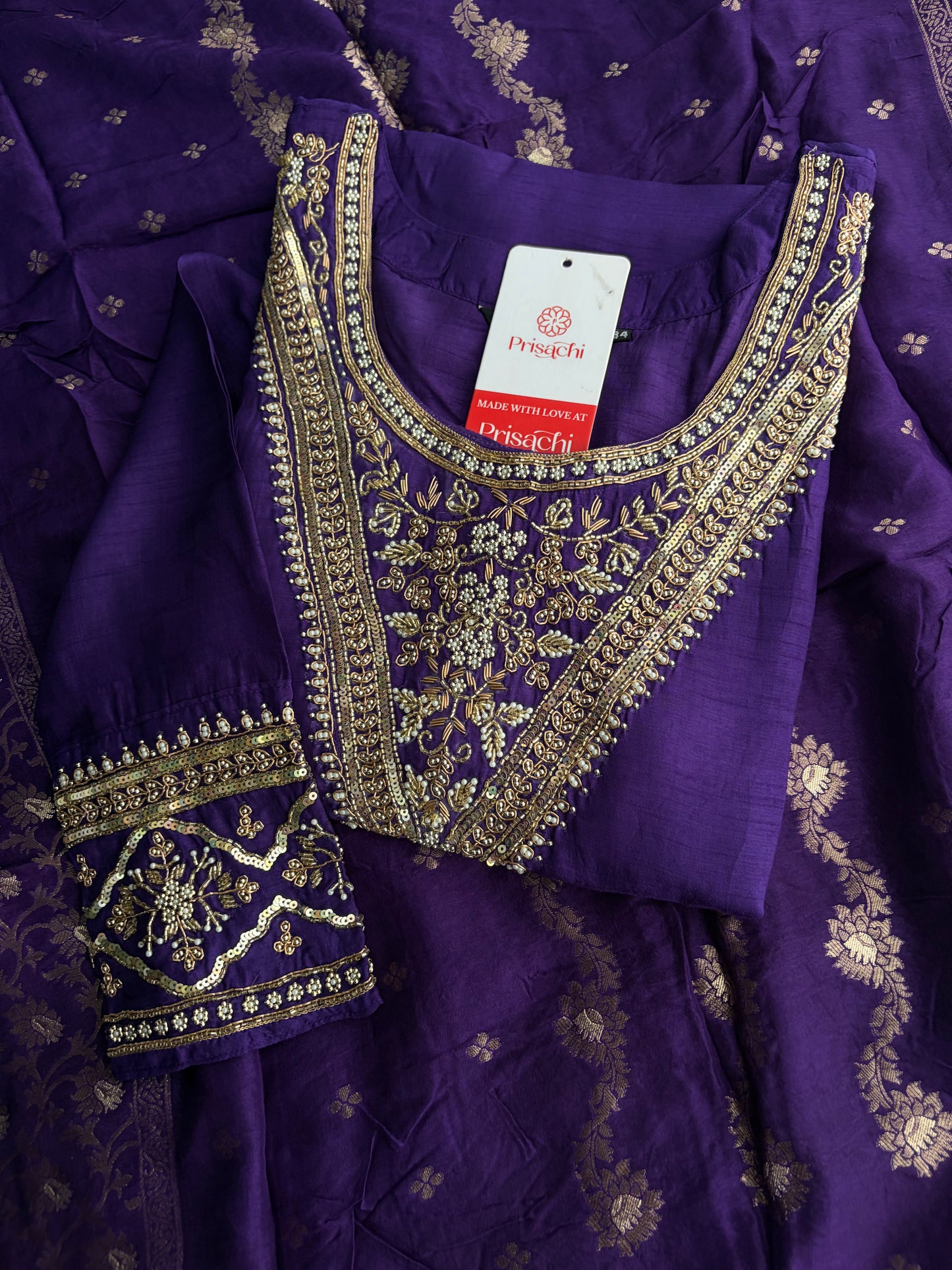 Purple Embroidered Kurta Set With Palazzo Pants & Dupatta For Women| Traditional, Festive & Party Wear