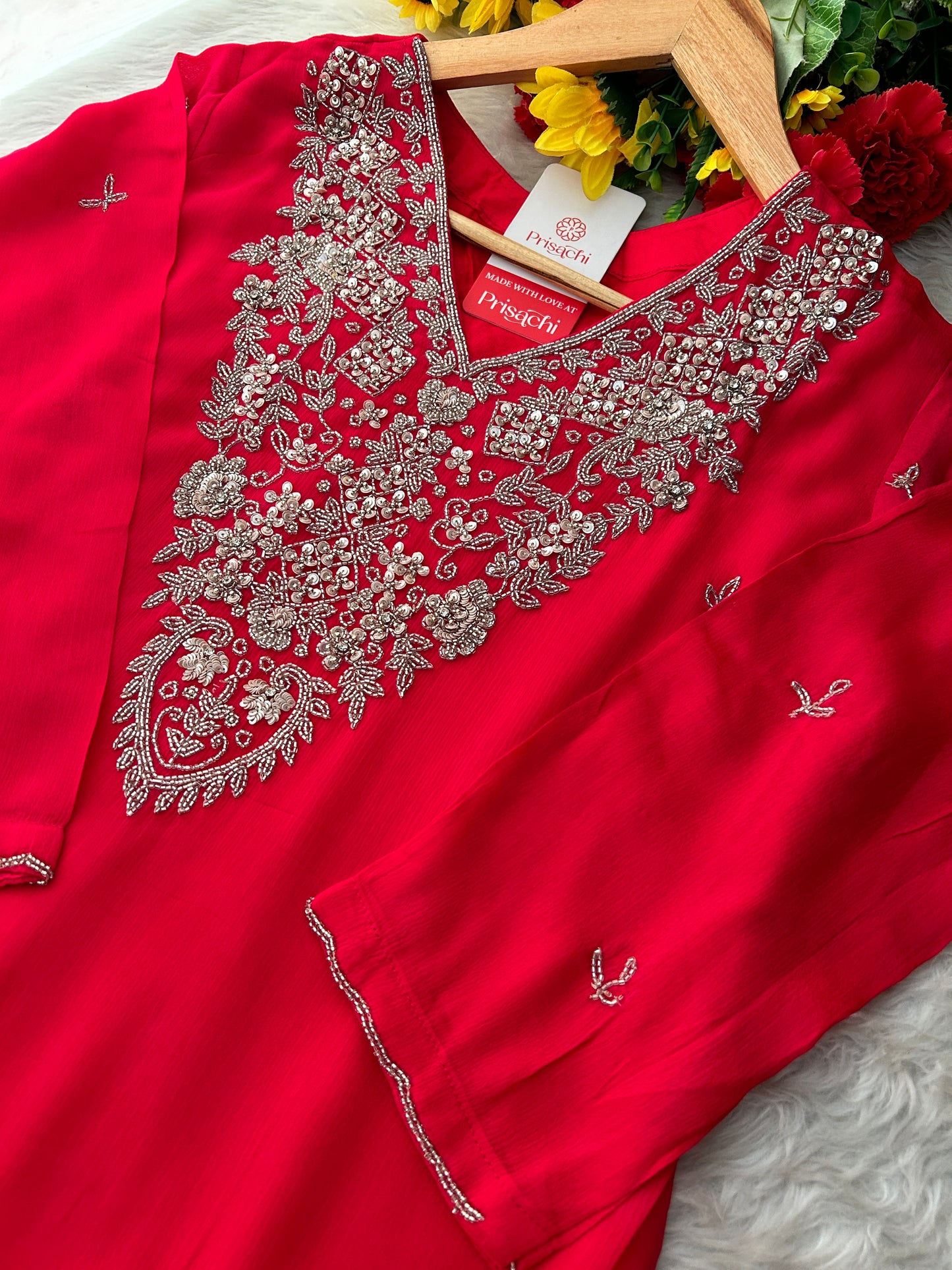 Deep Pink Designer Embroidered Ethnic Kurta Set with Palazzo & Dupatta for Women