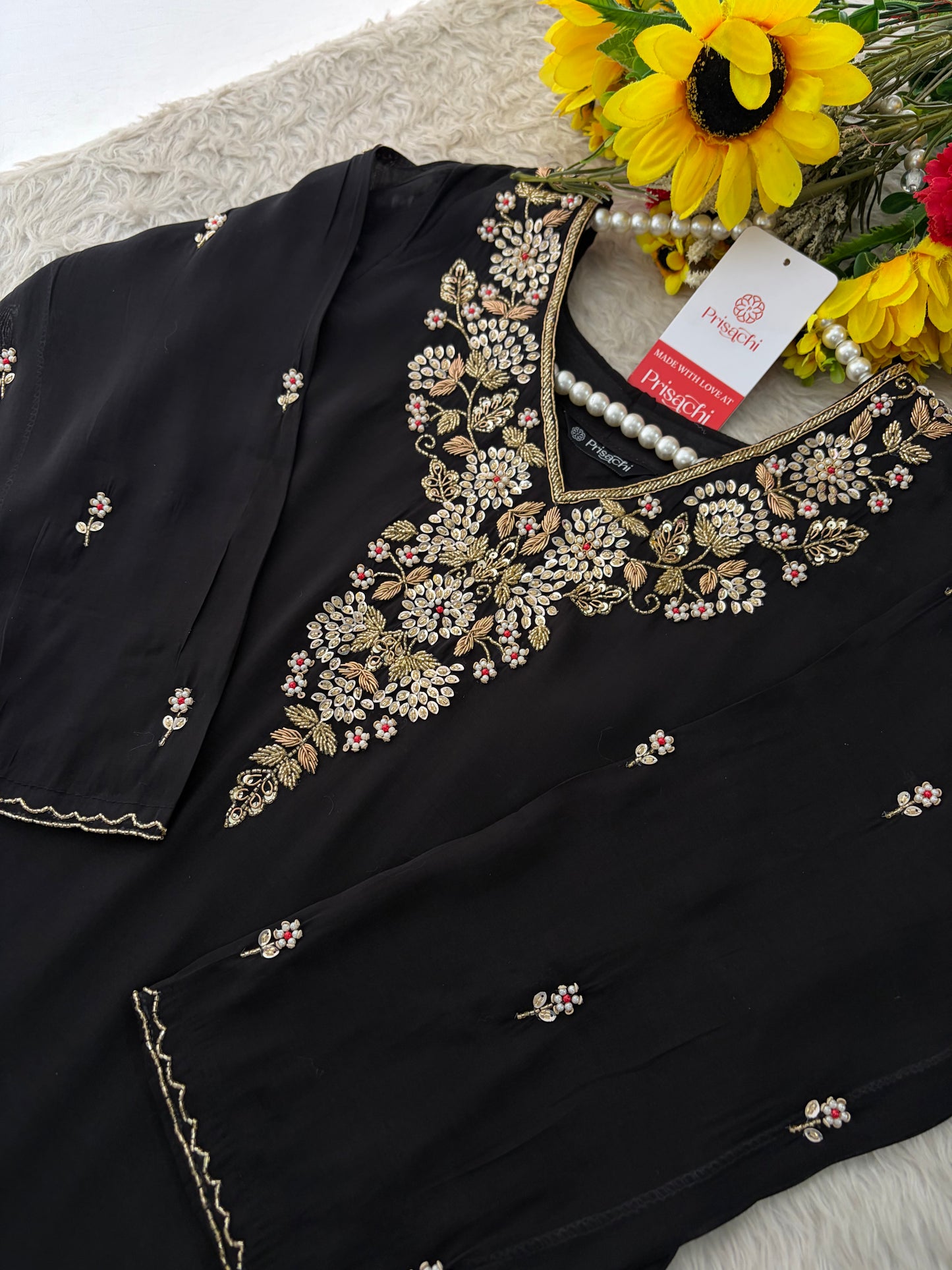 Deep Pink Embroidered Kurta Set for Women with Pants & Dupatta | Ethnic Festive Wear