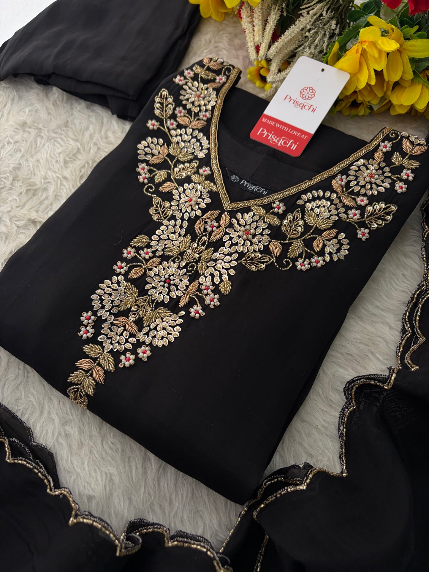 Deep Pink Embroidered Kurta Set for Women with Pants & Dupatta | Ethnic Festive Wear