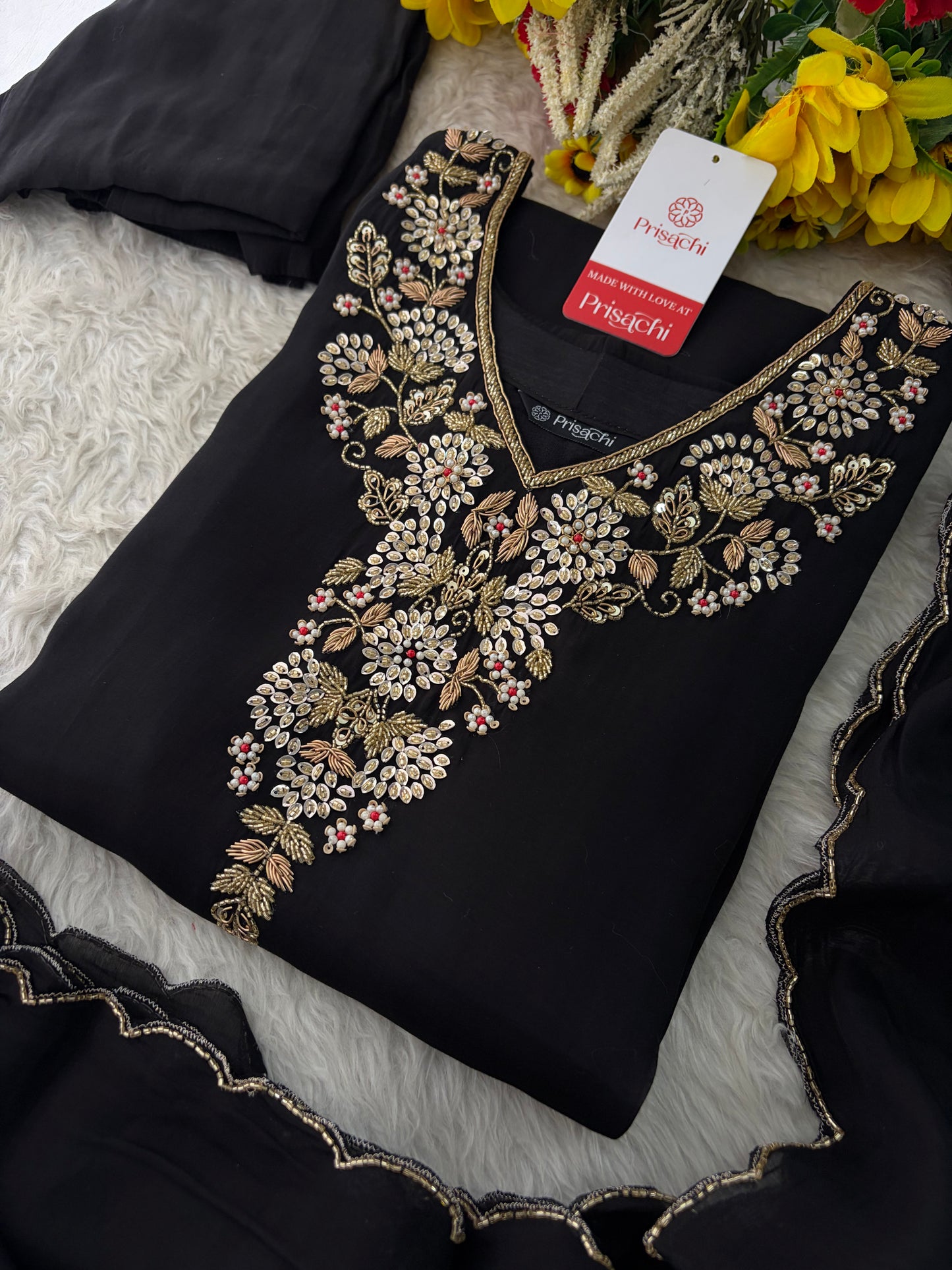 Deep Pink Embroidered Kurta Set for Women with Pants & Dupatta | Ethnic Festive Wear