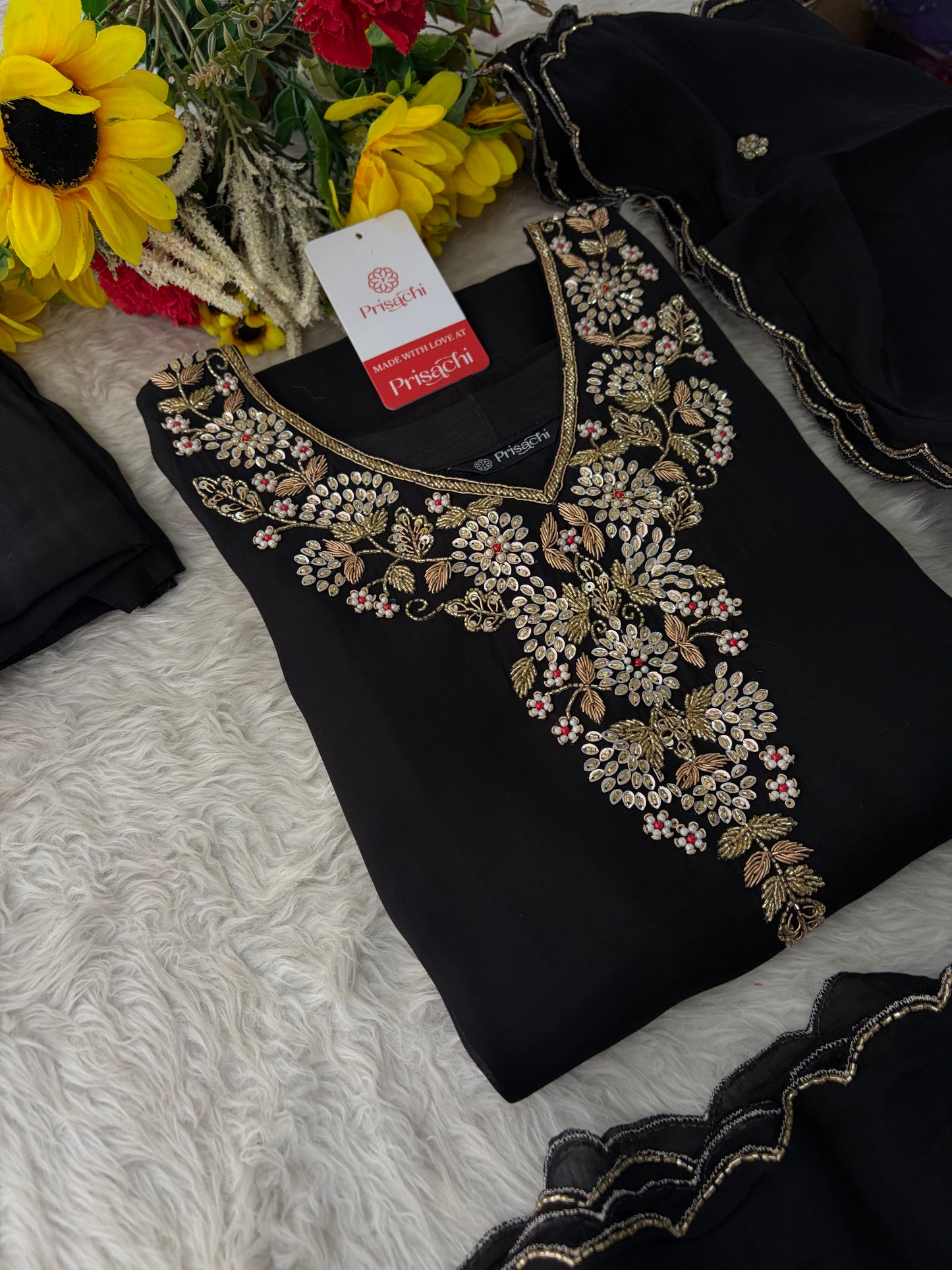 Deep Pink Embroidered Kurta Set for Women with Pants & Dupatta | Ethnic Festive Wear