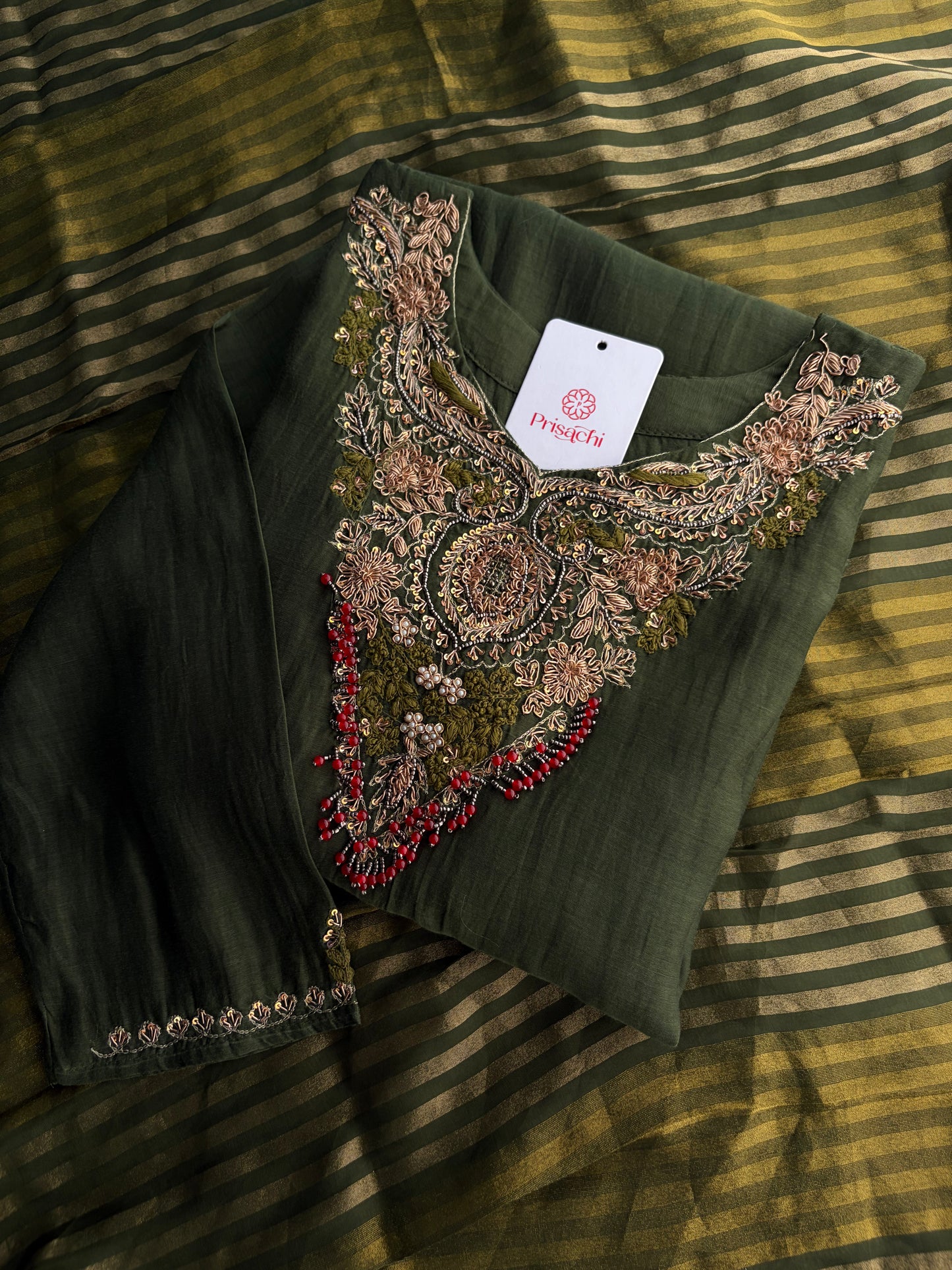Green Designer Embroidered Ethnic A-Line Kurta Set with Pants & Dupatta