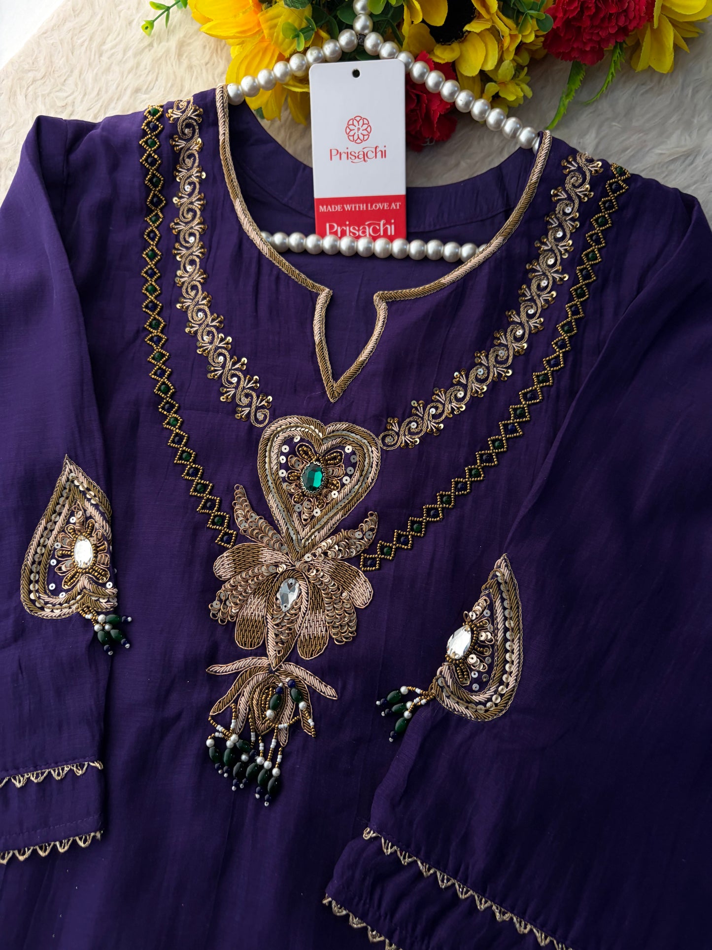 Purple Embroidered Ethnic A-line Kurta Set With Pants & Dupatta for Women| Festive Wear Suit