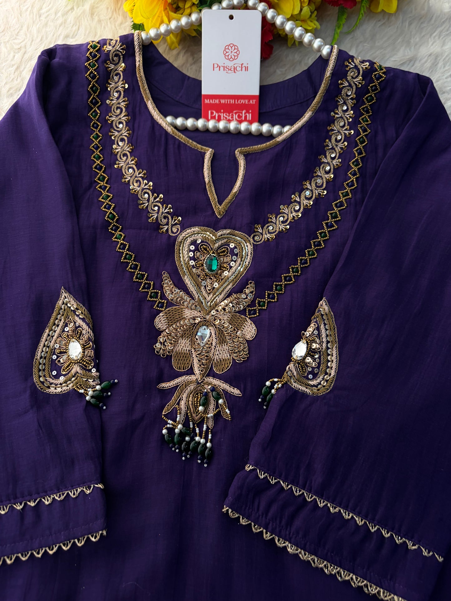 Purple Embroidered Ethnic A-line Kurta Set With Pants & Dupatta for Women| Festive Wear Suit