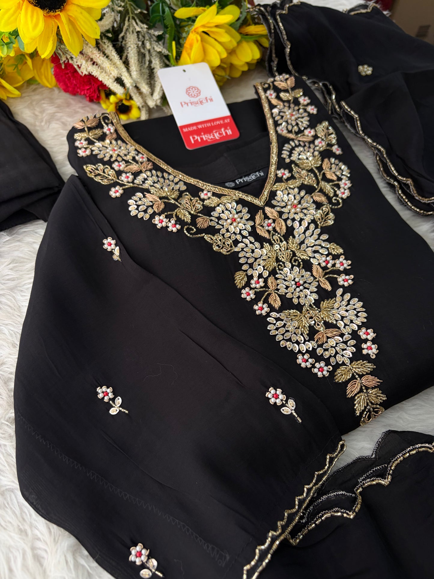 Deep Pink Embroidered Kurta Set for Women with Pants & Dupatta | Ethnic Festive Wear