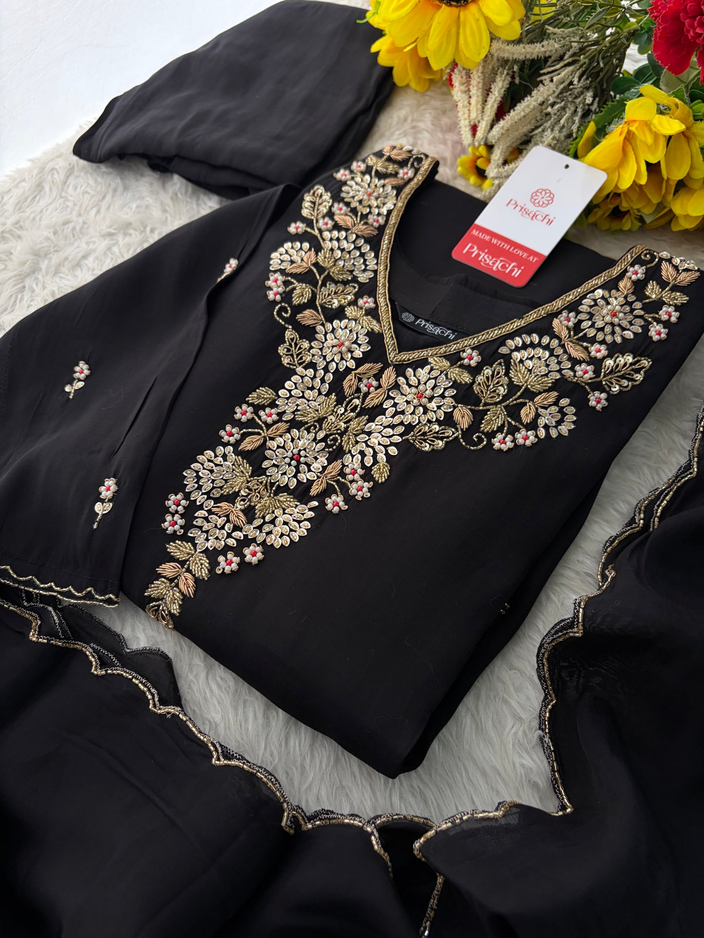 Deep Pink Embroidered Kurta Set for Women with Pants & Dupatta | Ethnic Festive Wear