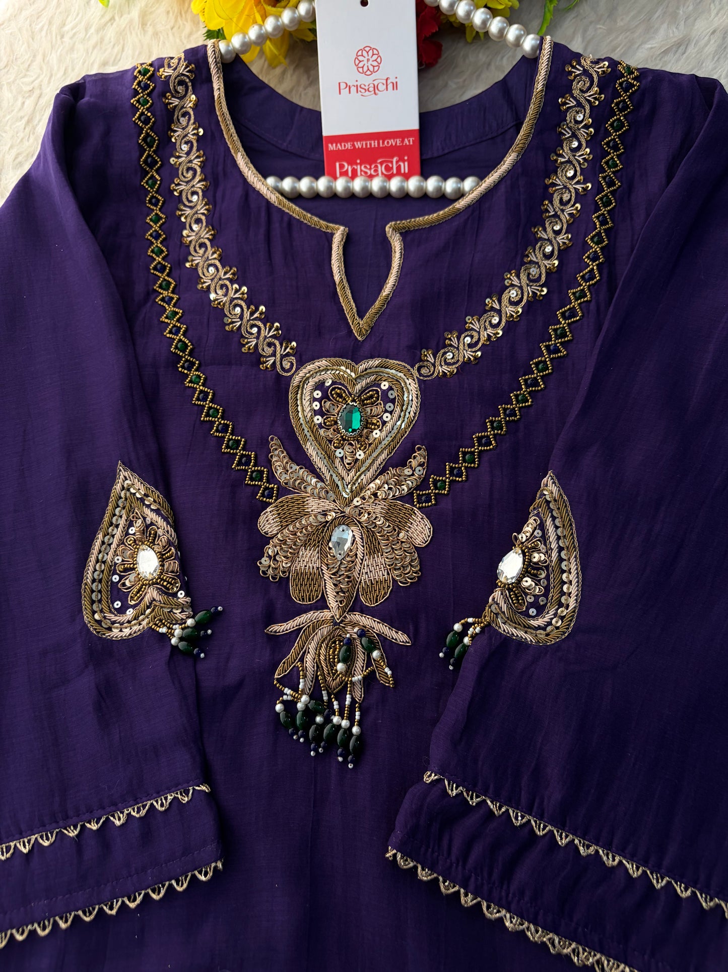 Purple Embroidered Ethnic A-line Kurta Set With Pants & Dupatta for Women| Festive Wear Suit