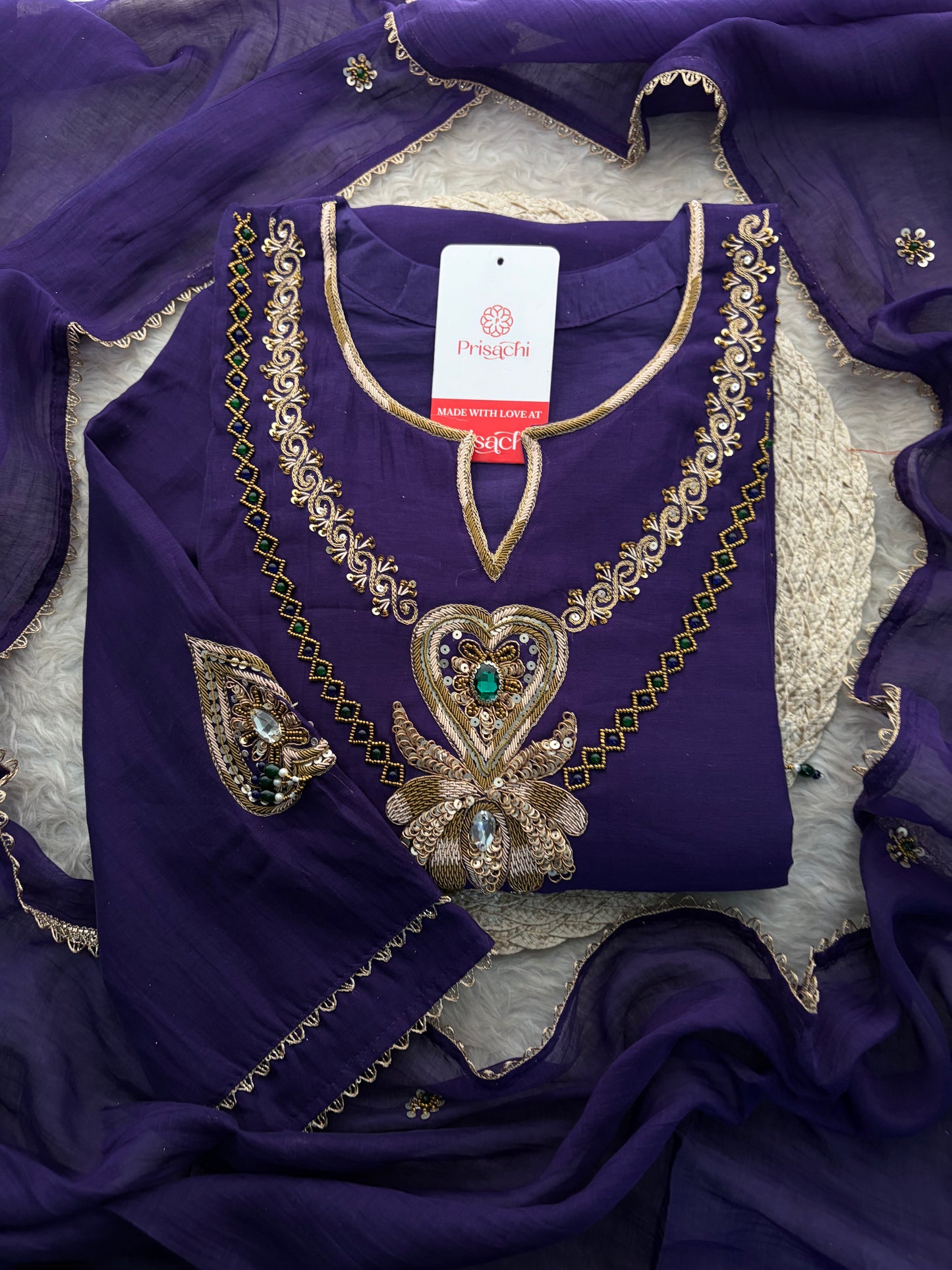 Purple Embroidered Ethnic A-line Kurta Set With Pants & Dupatta for Women| Festive Wear Suit