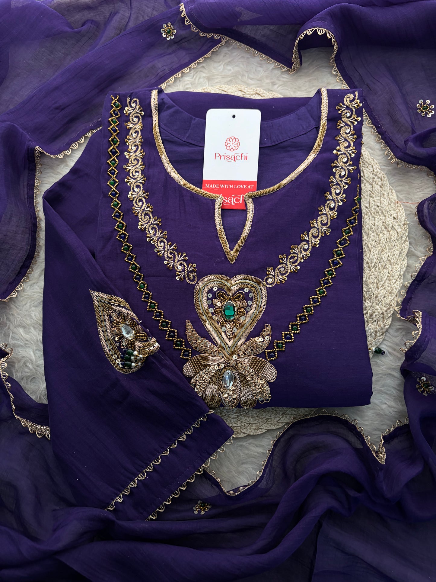 Purple Embroidered Ethnic A-line Kurta Set With Pants & Dupatta for Women| Festive Wear Suit