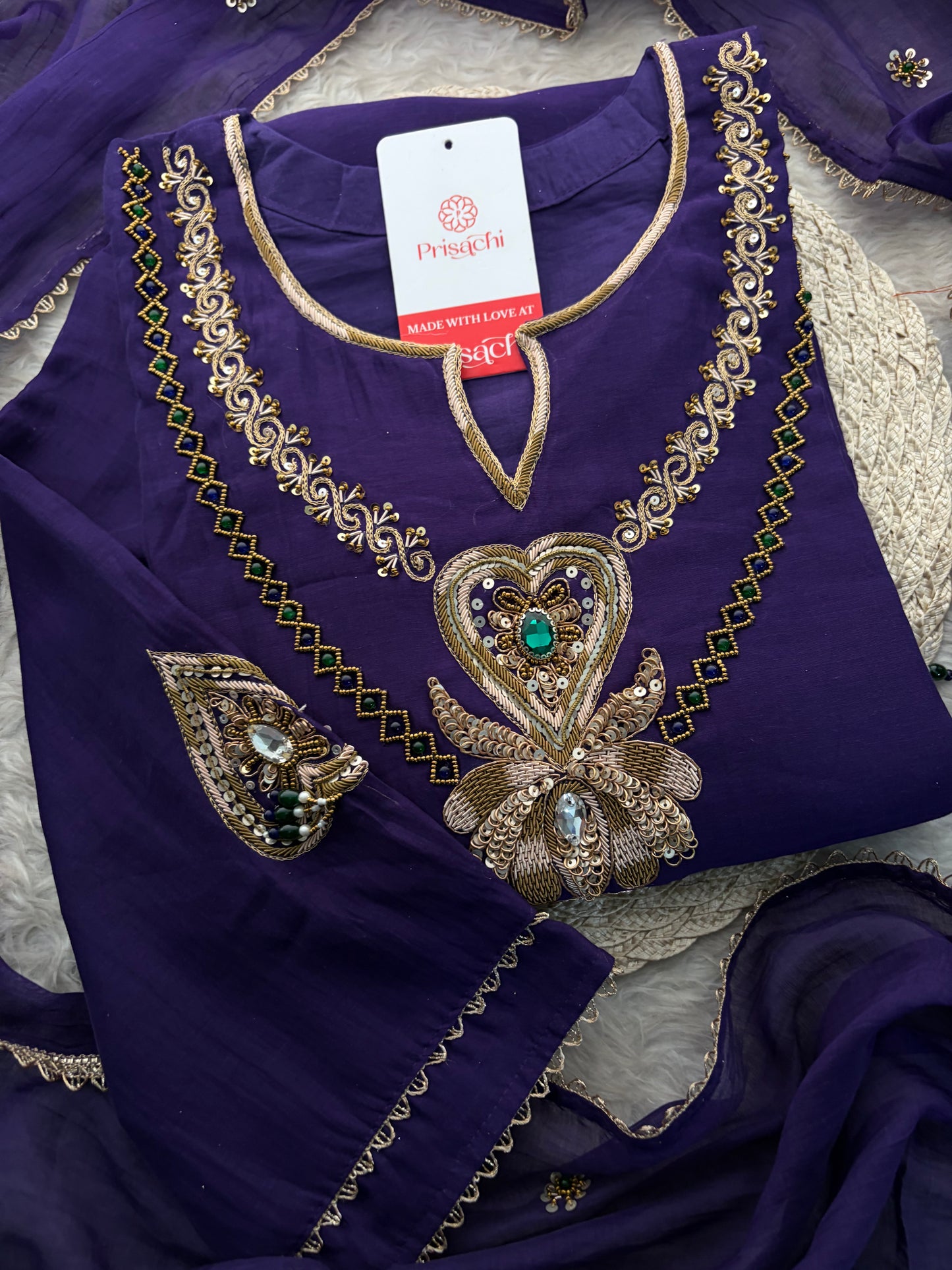 Purple Embroidered Ethnic A-line Kurta Set With Pants & Dupatta for Women| Festive Wear Suit