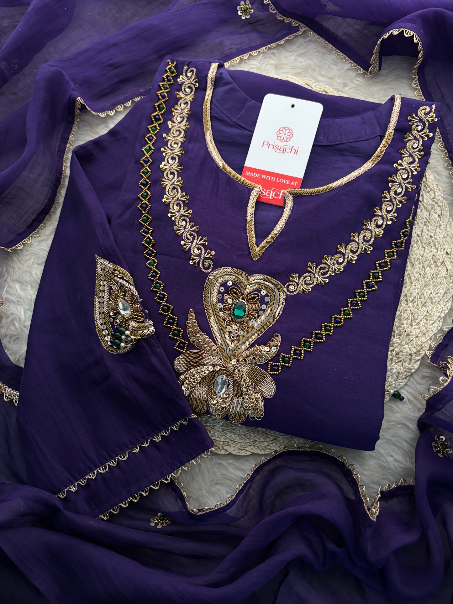Purple Embroidered Ethnic A-line Kurta Set With Pants & Dupatta for Women| Festive Wear Suit