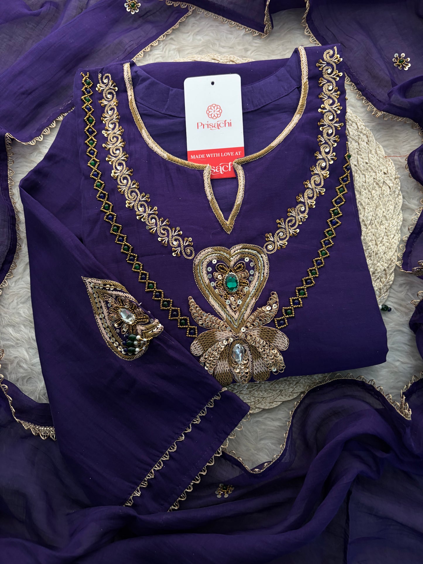 Purple Embroidered Ethnic A-line Kurta Set With Pants & Dupatta for Women| Festive Wear Suit