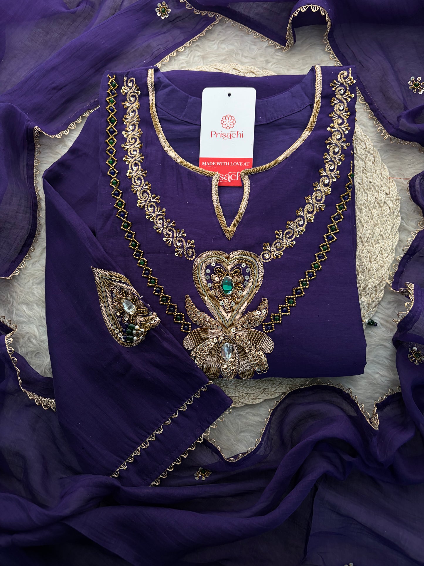 Purple Embroidered Ethnic A-line Kurta Set With Pants & Dupatta for Women| Festive Wear Suit