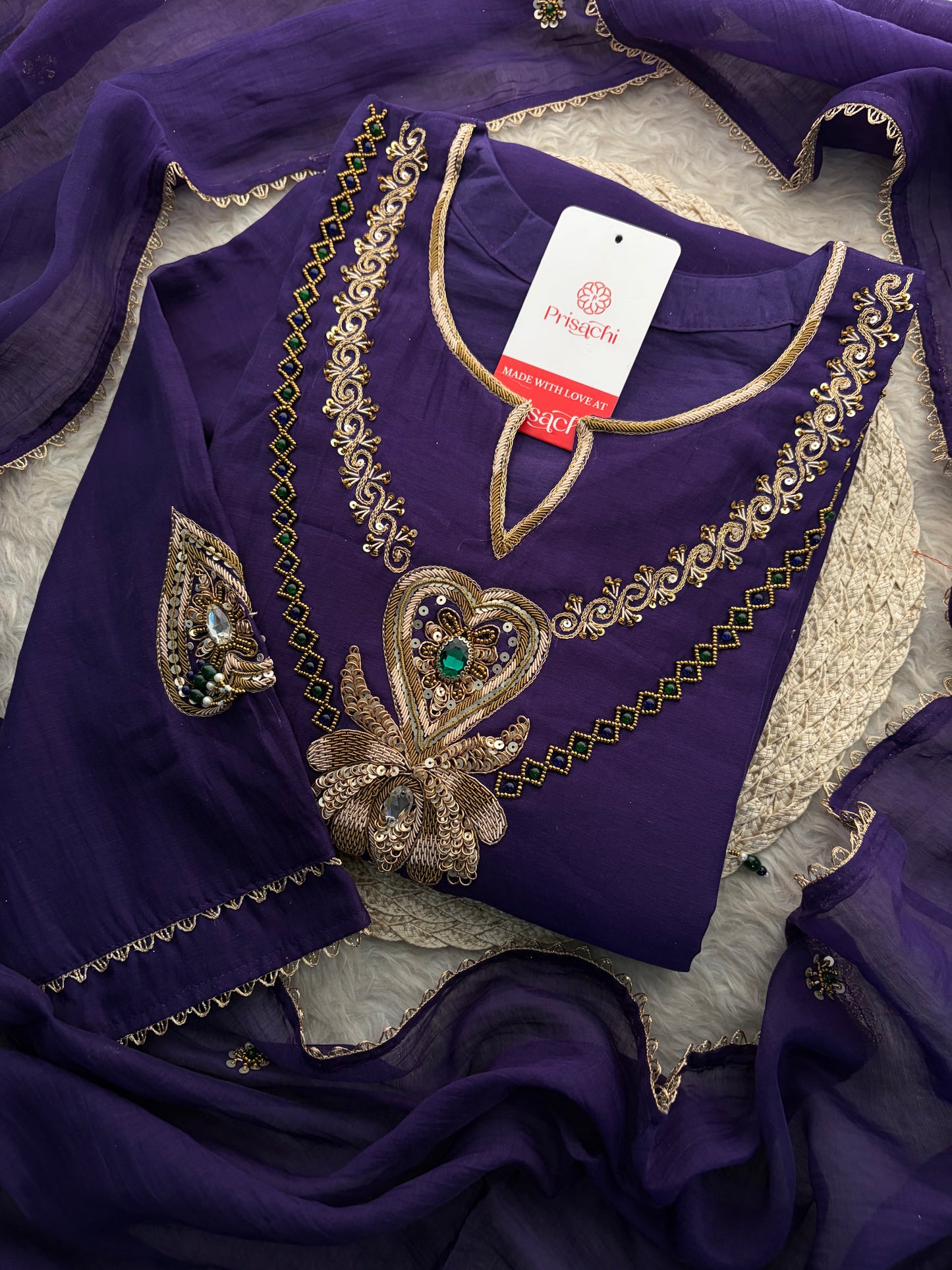 Purple Embroidered Ethnic A-line Kurta Set With Pants & Dupatta for Women| Festive Wear Suit