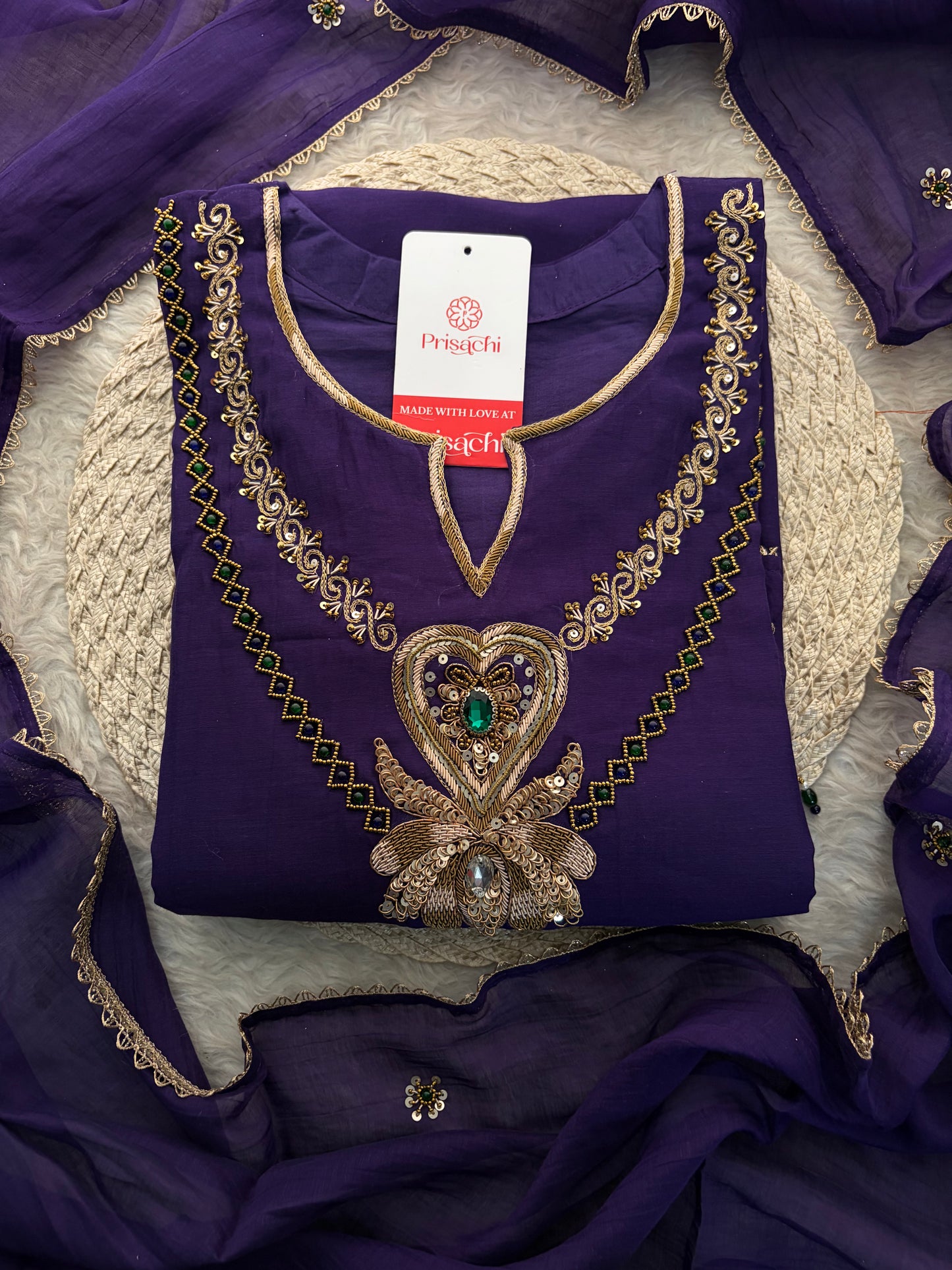 Purple Embroidered Ethnic A-line Kurta Set With Pants & Dupatta for Women| Festive Wear Suit