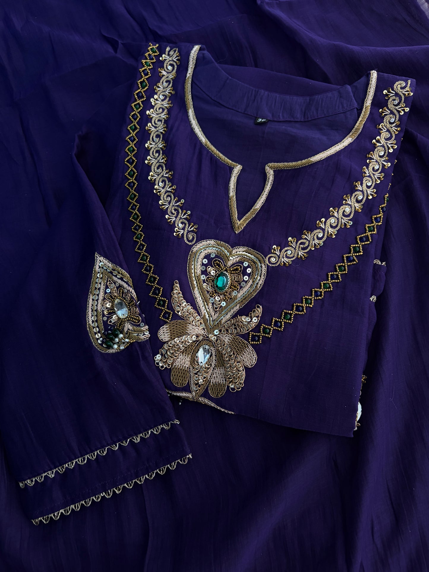 Purple Embroidered Ethnic A-line Kurta Set With Pants & Dupatta for Women| Festive Wear Suit