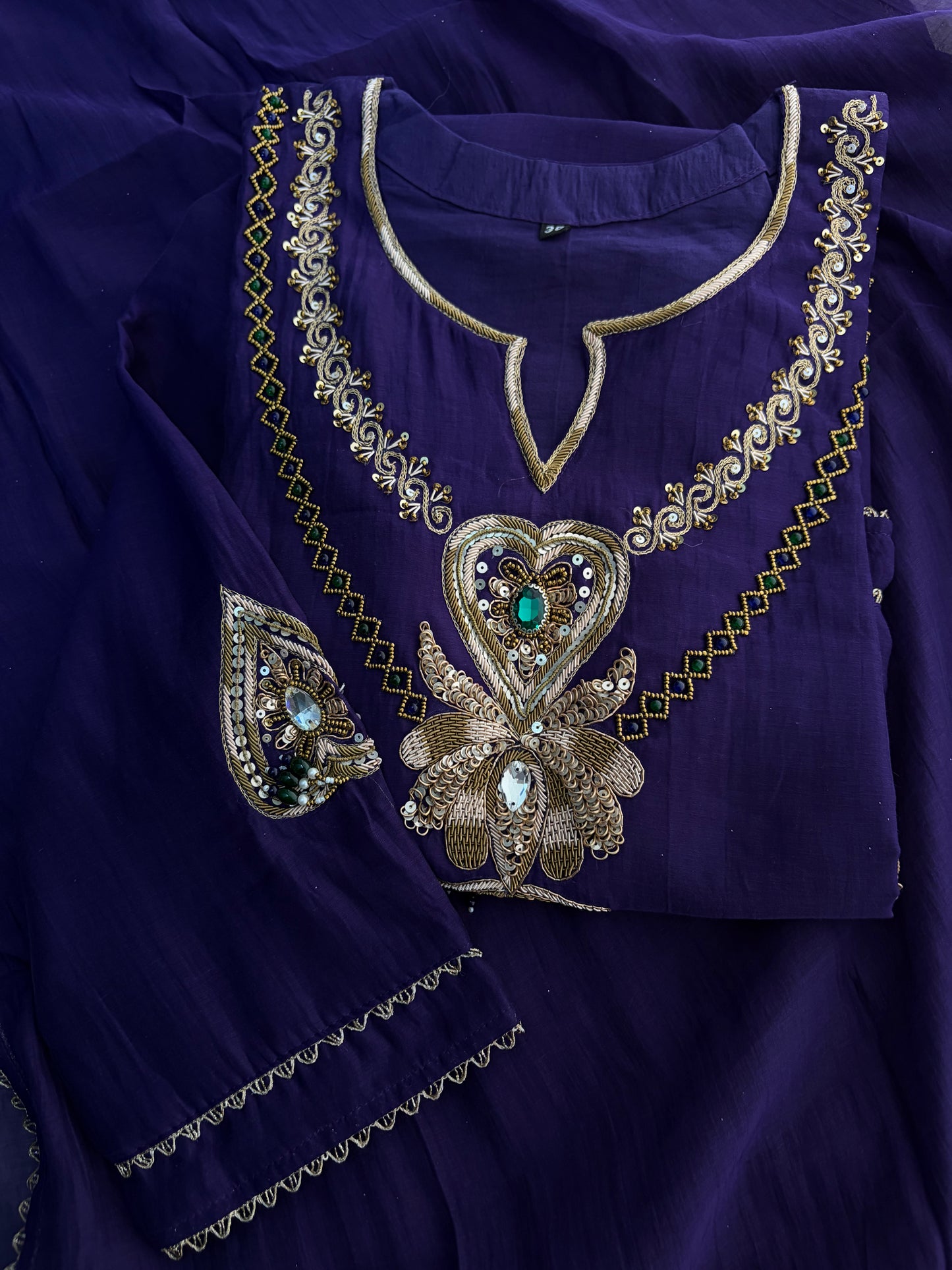 Purple Embroidered Ethnic A-line Kurta Set With Pants & Dupatta for Women| Festive Wear Suit