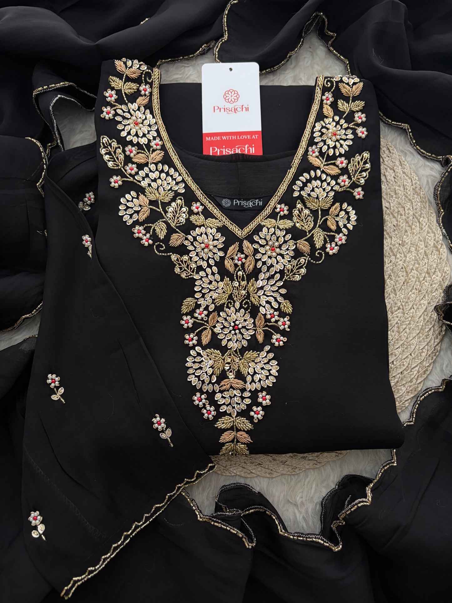 Deep Pink Embroidered Kurta Set for Women with Pants & Dupatta | Ethnic Festive Wear
