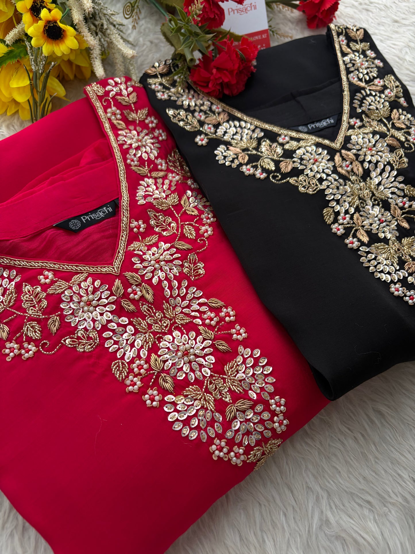 Deep Pink Embroidered Kurta Set for Women with Pants & Dupatta | Ethnic Festive Wear