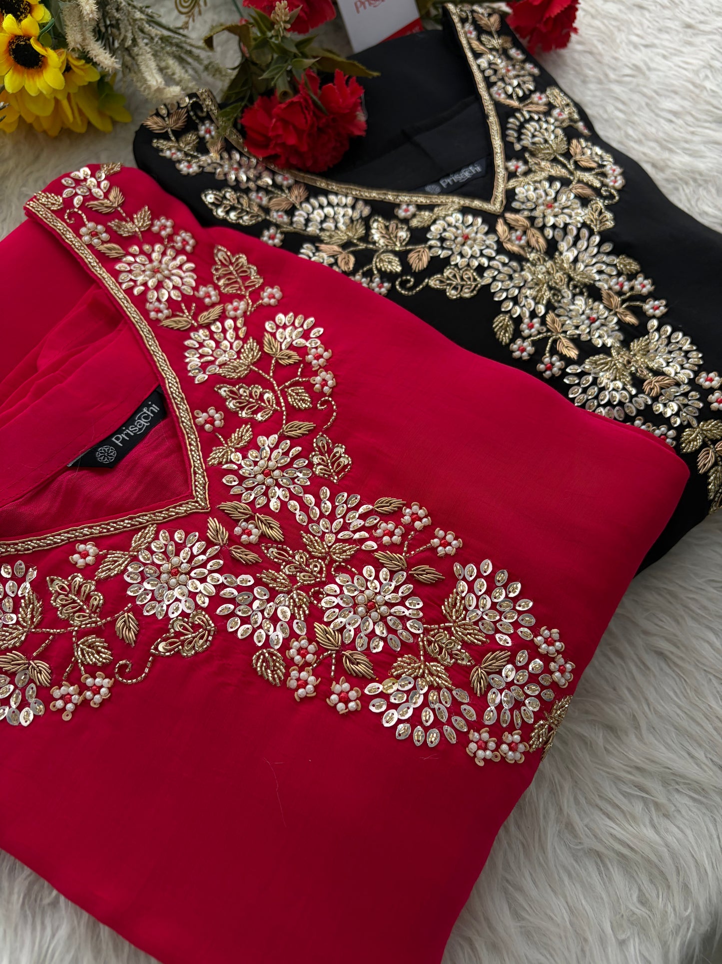 Deep Pink Embroidered Kurta Set for Women with Pants & Dupatta | Ethnic Festive Wear