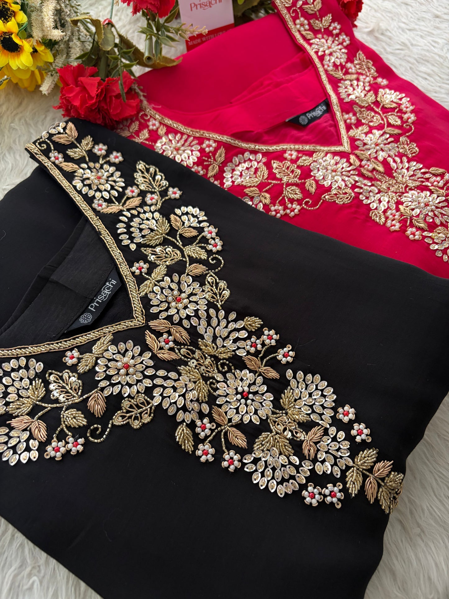 Deep Pink Embroidered Kurta Set for Women with Pants & Dupatta | Ethnic Festive Wear