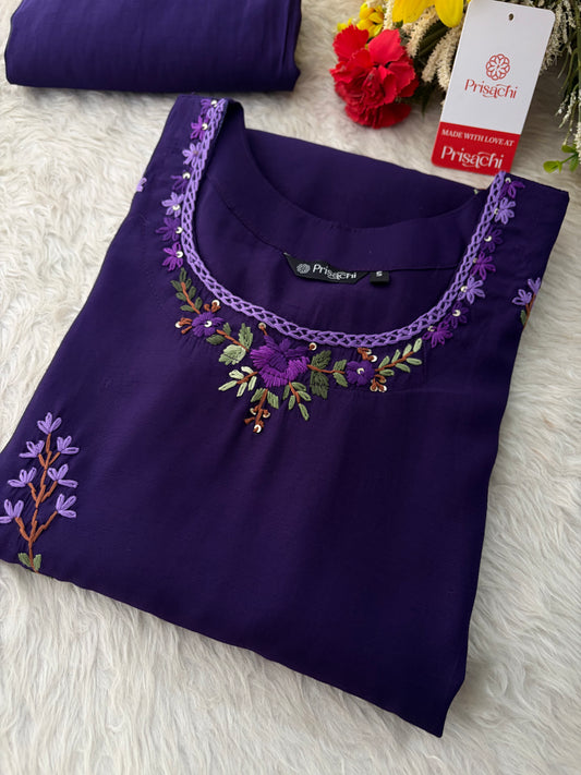 Women Thread Embroidered Kurti Pant Co-ord Set | Ethnic Office & Casual Daily Wear