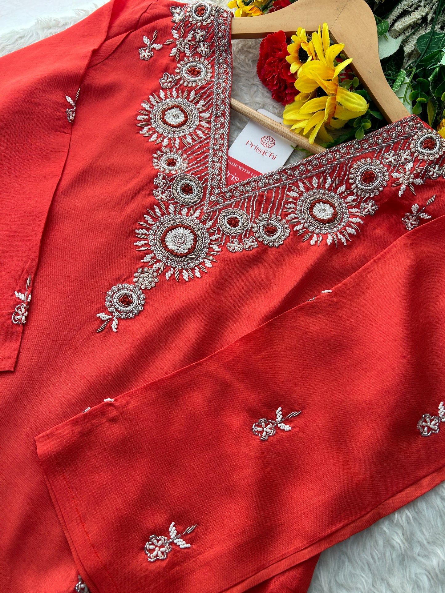 Orange Zardozi Embroidered Kurta Set for Women with Dupatta & Pants | Designer Ethnic Suit Set