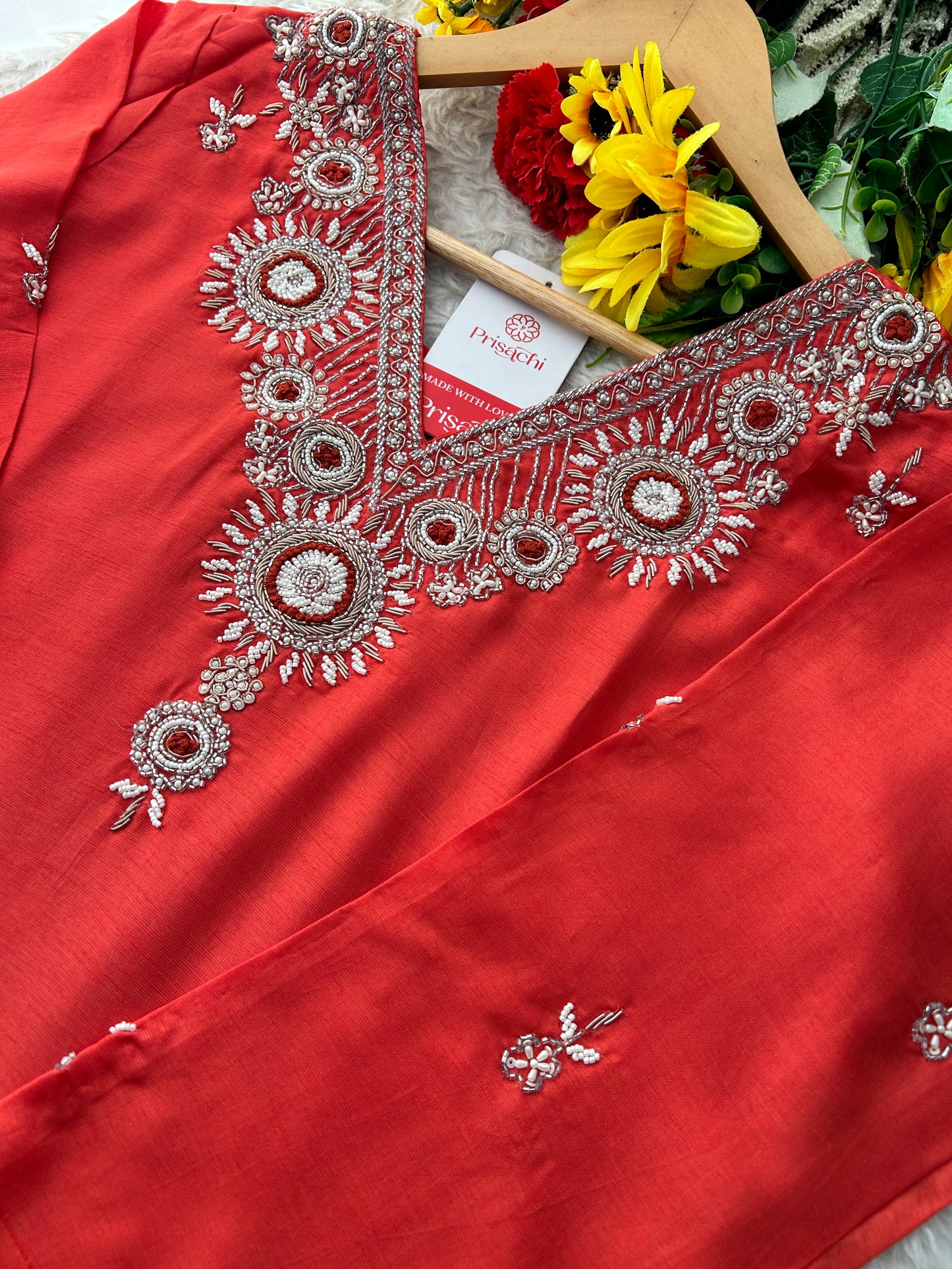 Orange Zardozi Embroidered Kurta Set for Women with Dupatta & Pants | Designer Ethnic Suit Set