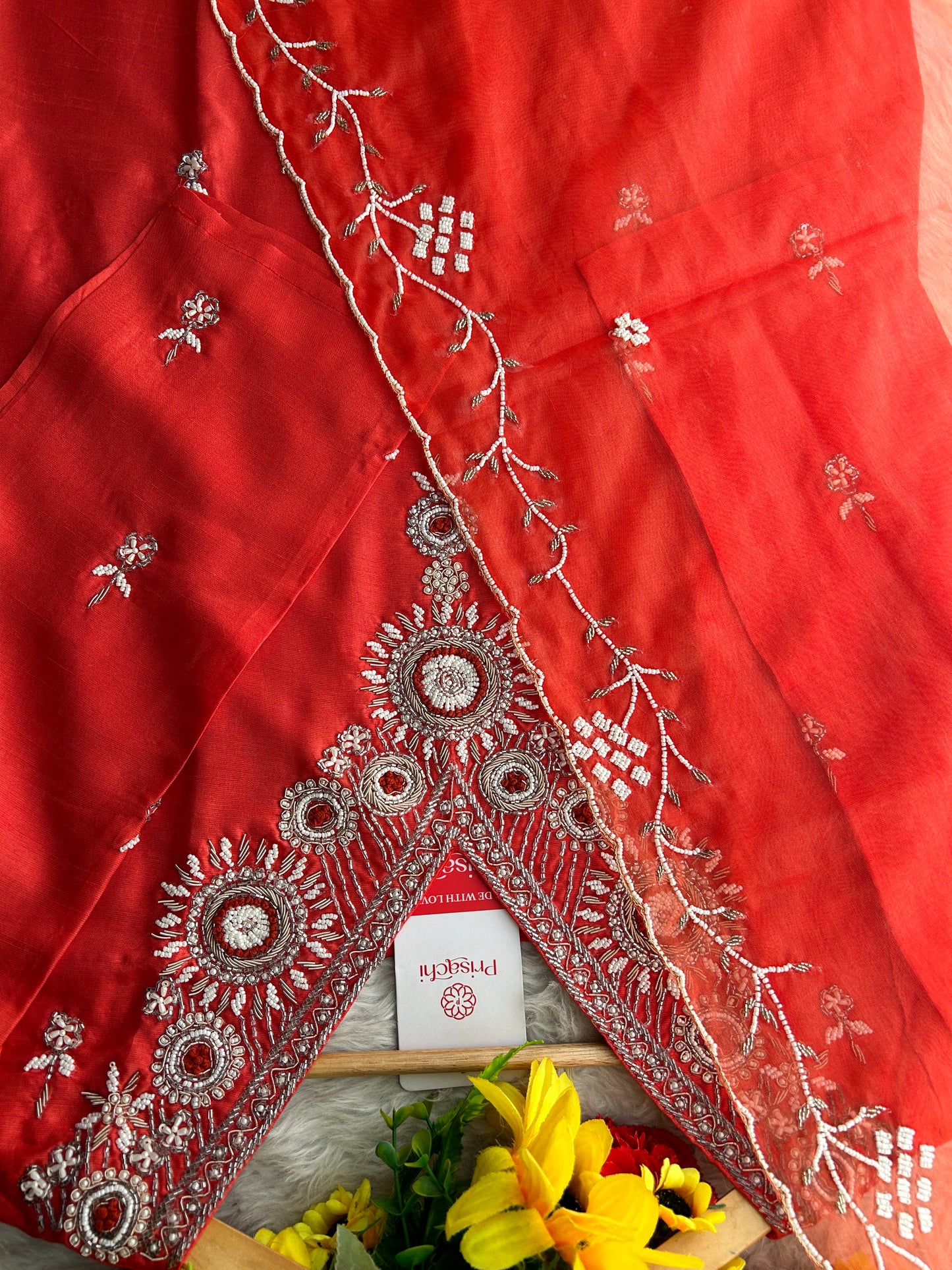 Orange Zardozi Embroidered Kurta Set for Women with Dupatta & Pants | Designer Ethnic Suit Set