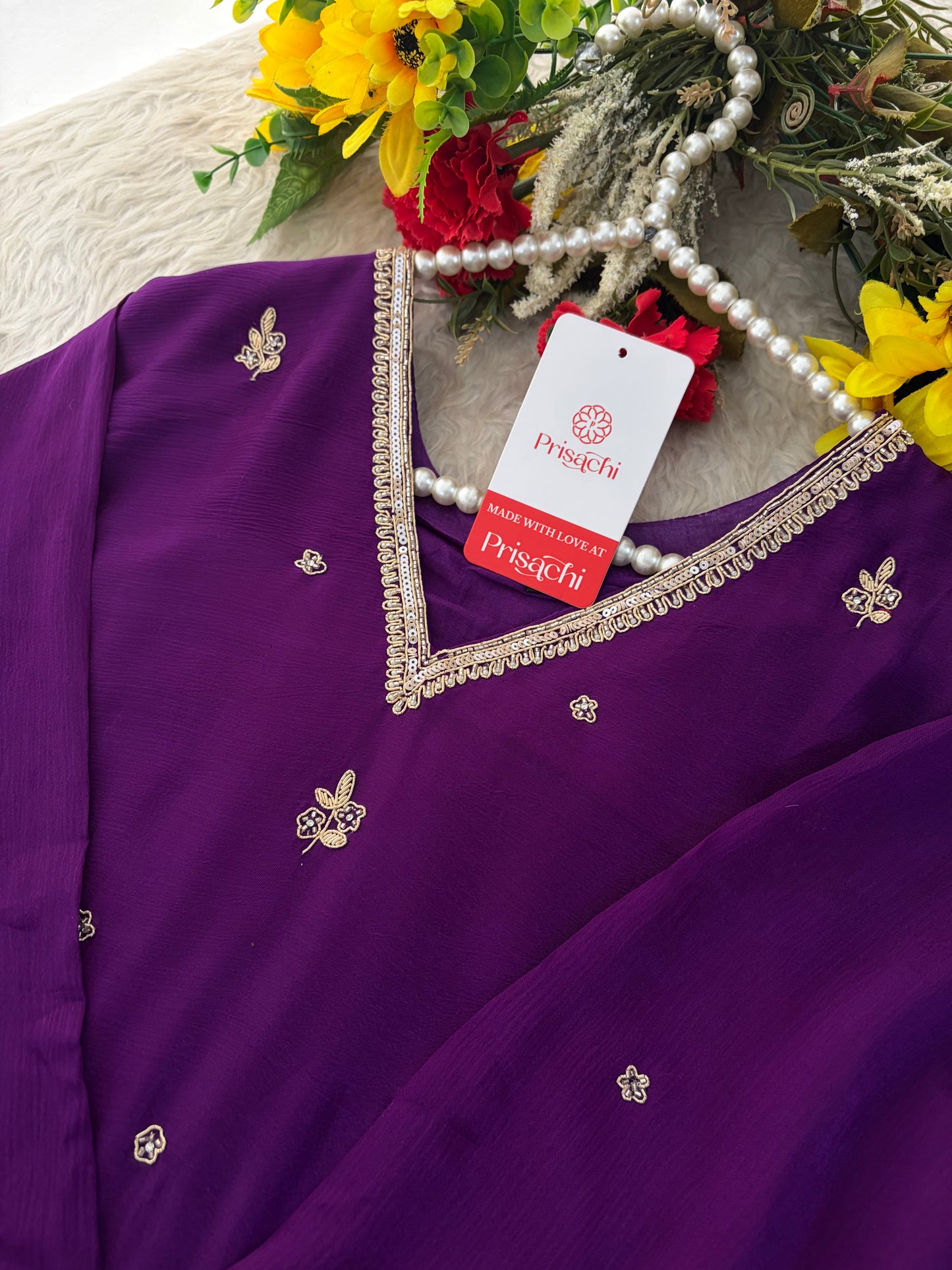Purple Zardozi Embroidered Kurta Set for Women with Pants & Dupatta | Traditional Ethnic wear