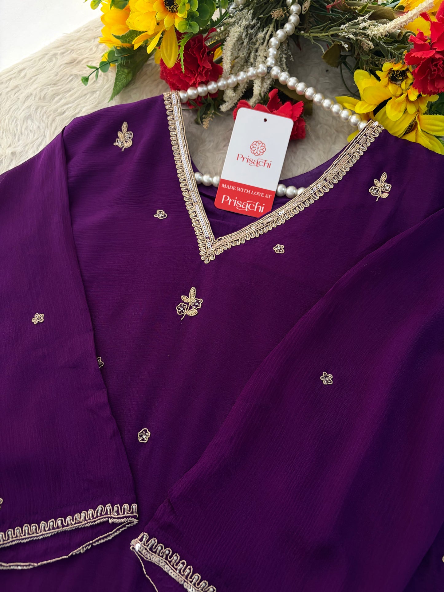 Purple Zardozi Embroidered Kurta Set for Women with Pants & Dupatta | Traditional Ethnic wear